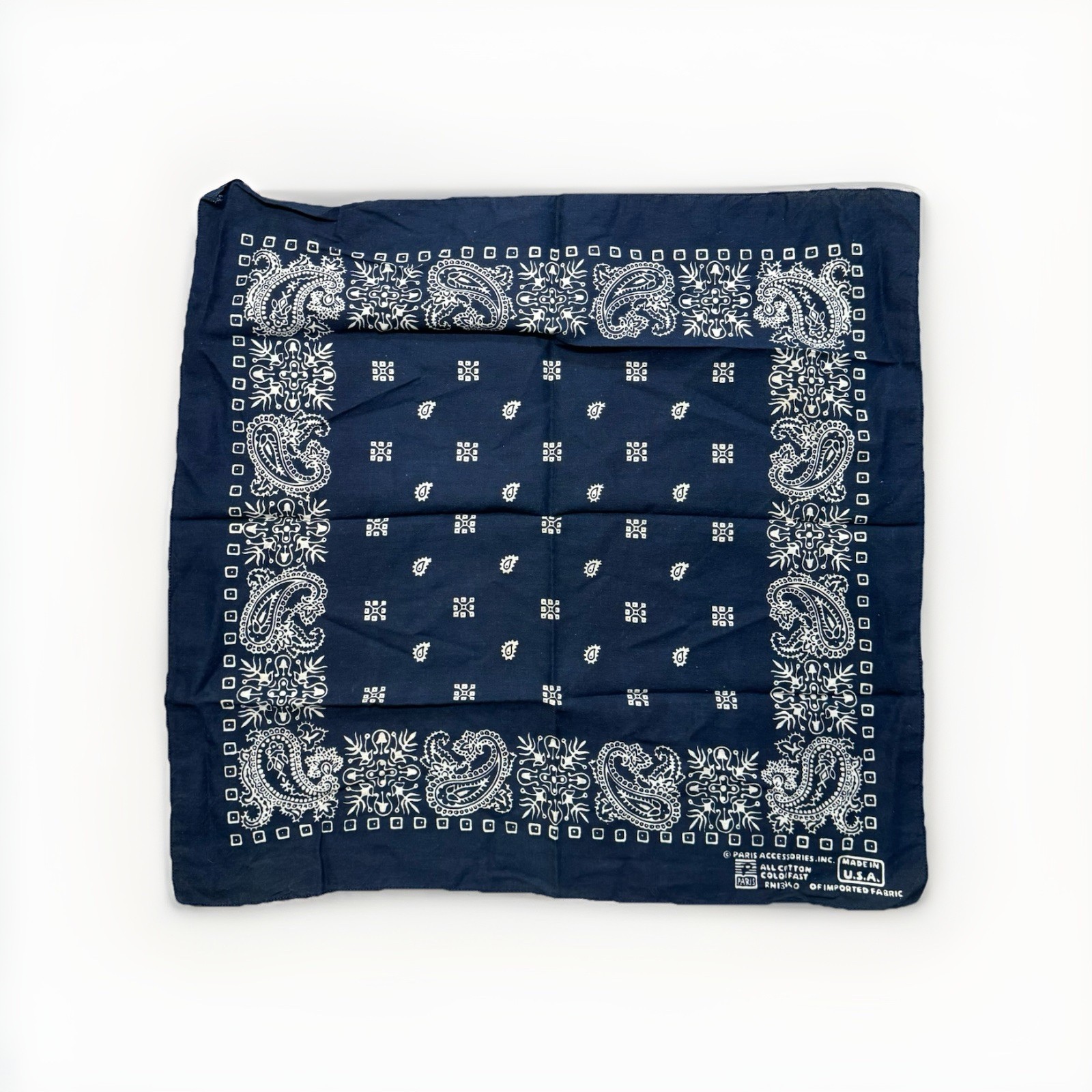 Vintage Paris Western Bandana 19×20 USA Made Cowboy Scarf Kerchief Blue Paisley