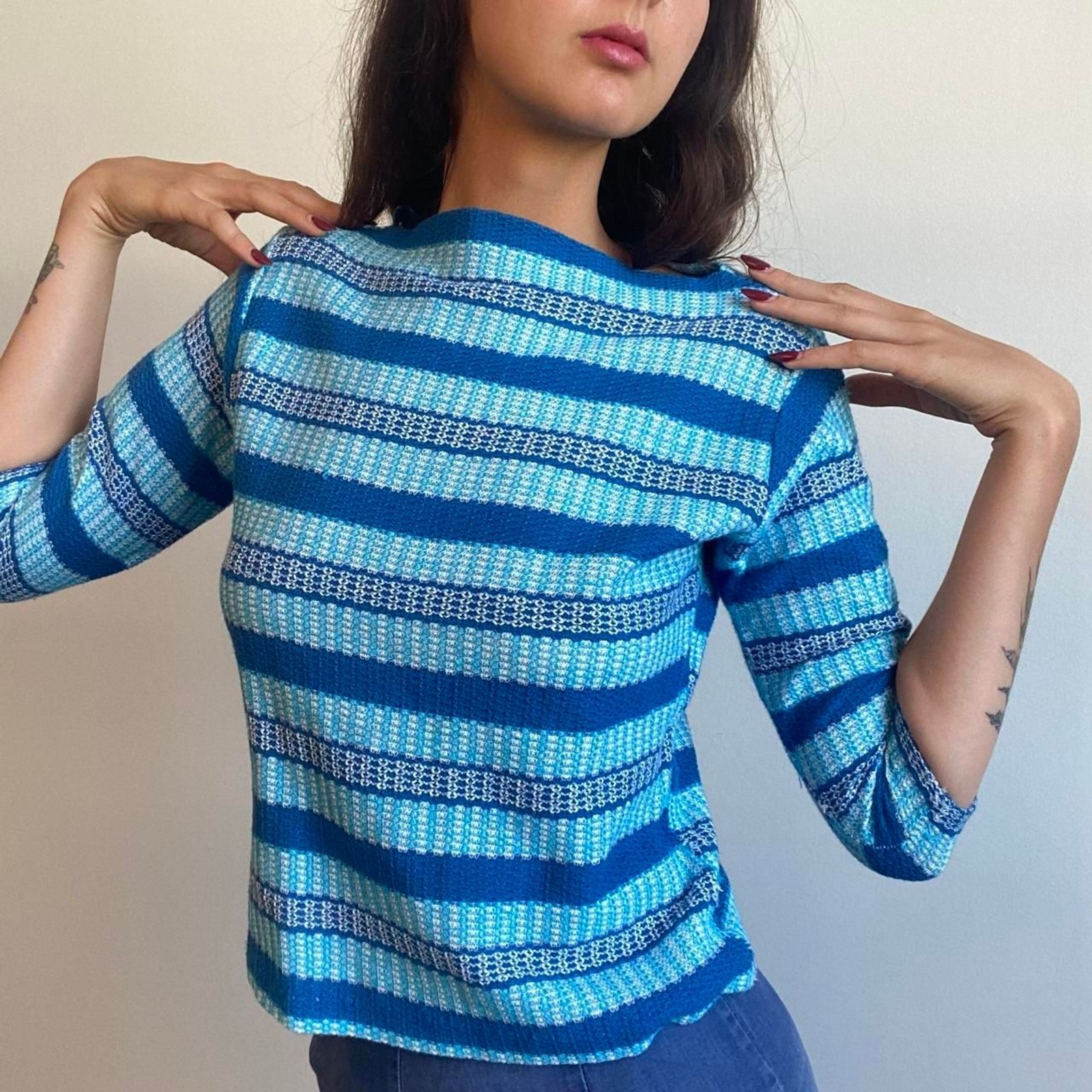 1950s /1960s cotton striped boat neck long sleeve top