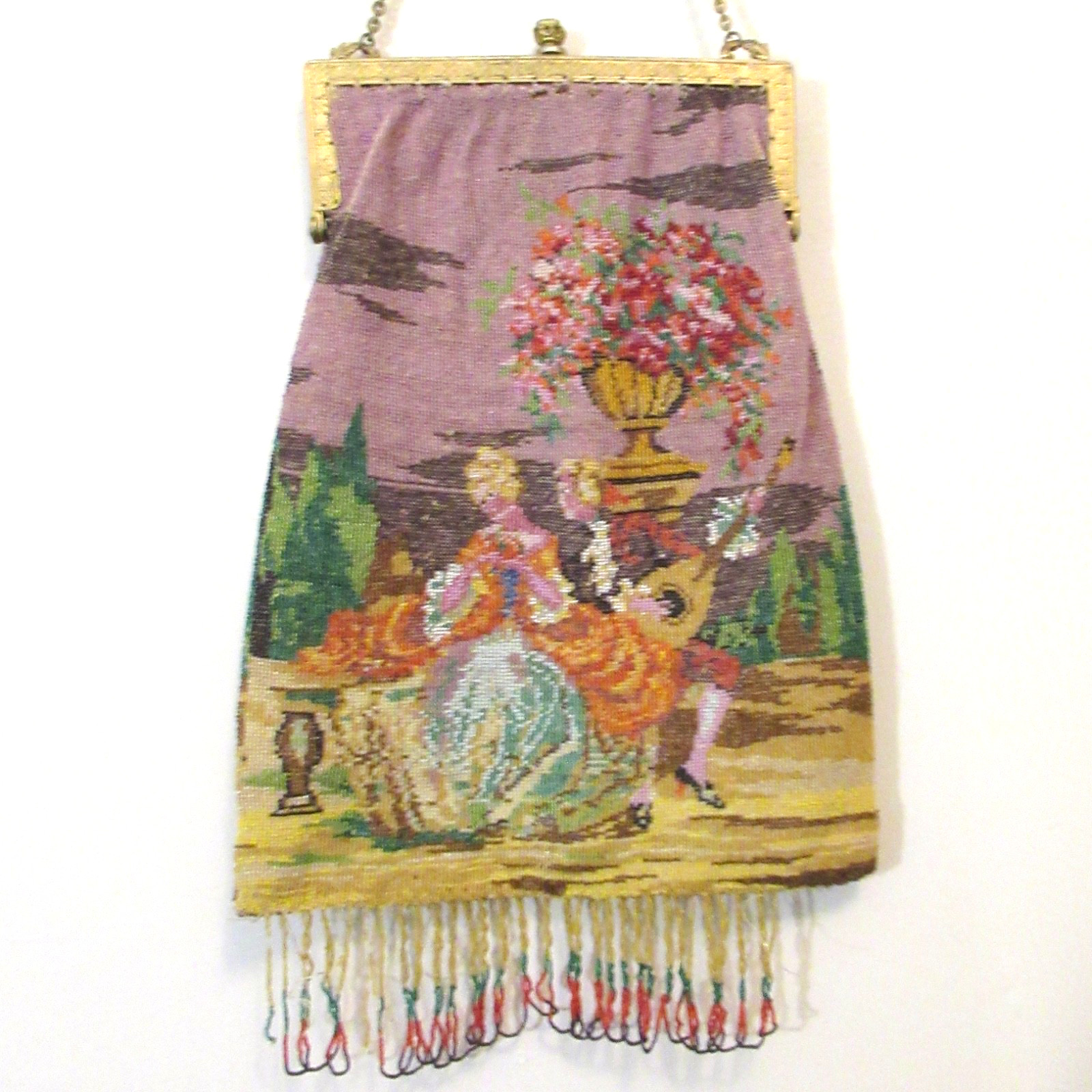 Antique Vintage Micro Beaded Purse Scenic Guilloche Frame SELLER PAYS US TARIFFS