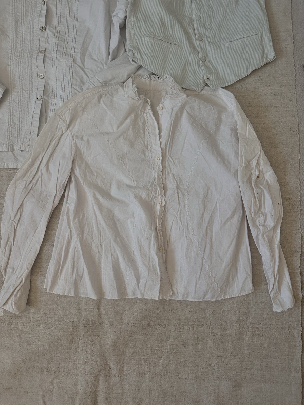 Lot Antique 1900s French Blouse Dress Vest White Cotton Resale Small Medium