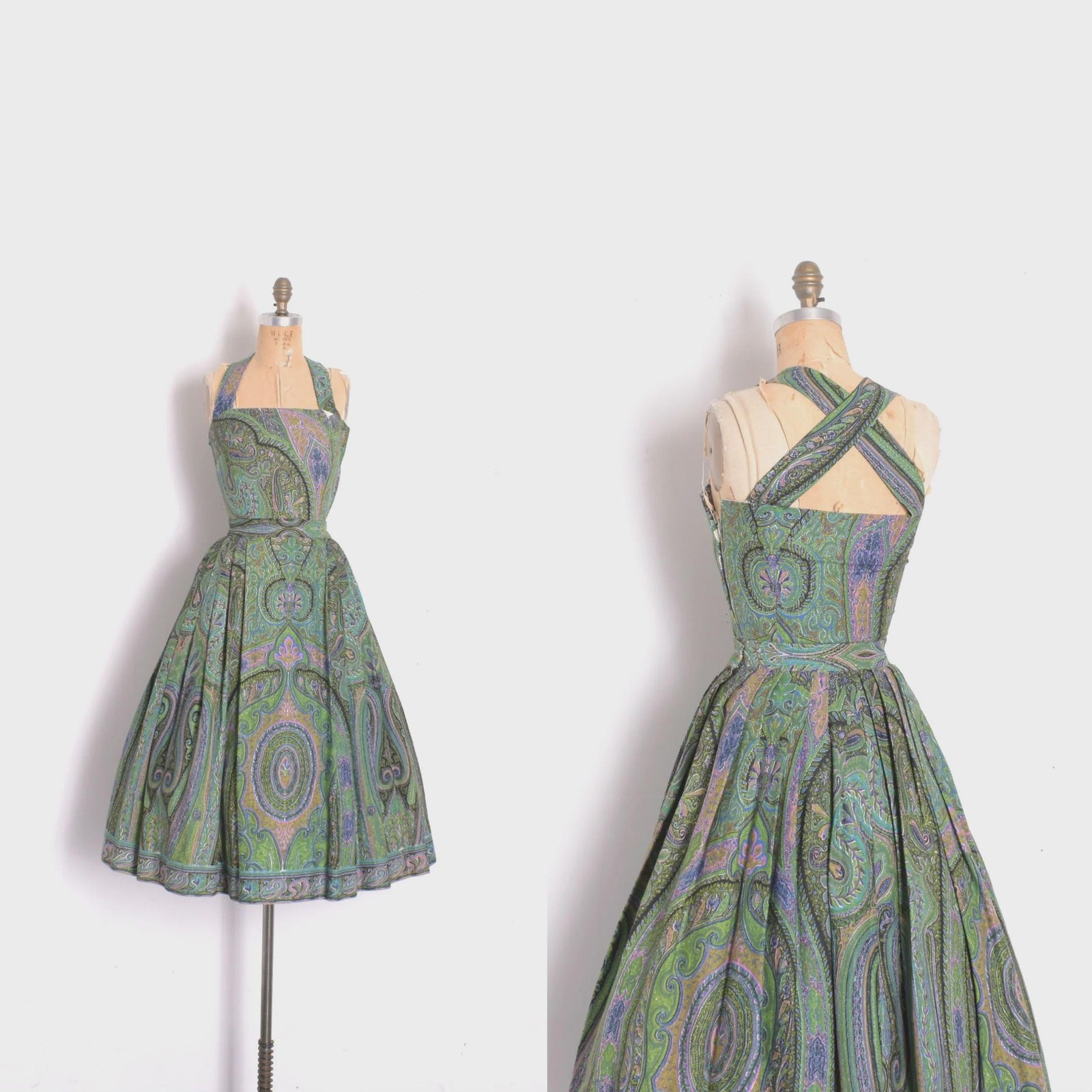 1950s Vintage Halter Fit and Flare Paisley Two-Piece Set-extra small
