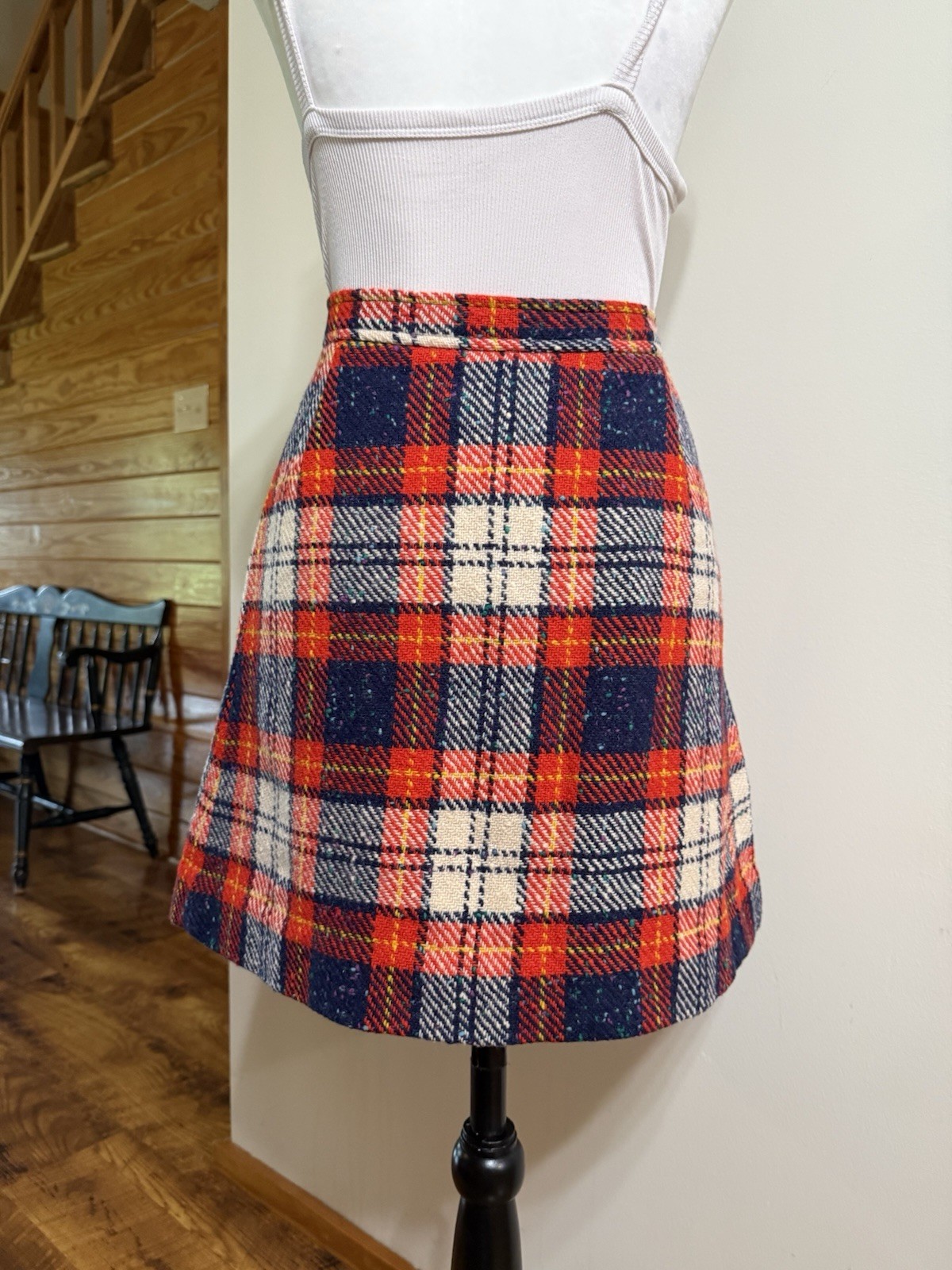 Vintage 1960s Garland Plaid Pleated Mini Skirt W/pockets XS-S Mod Academia