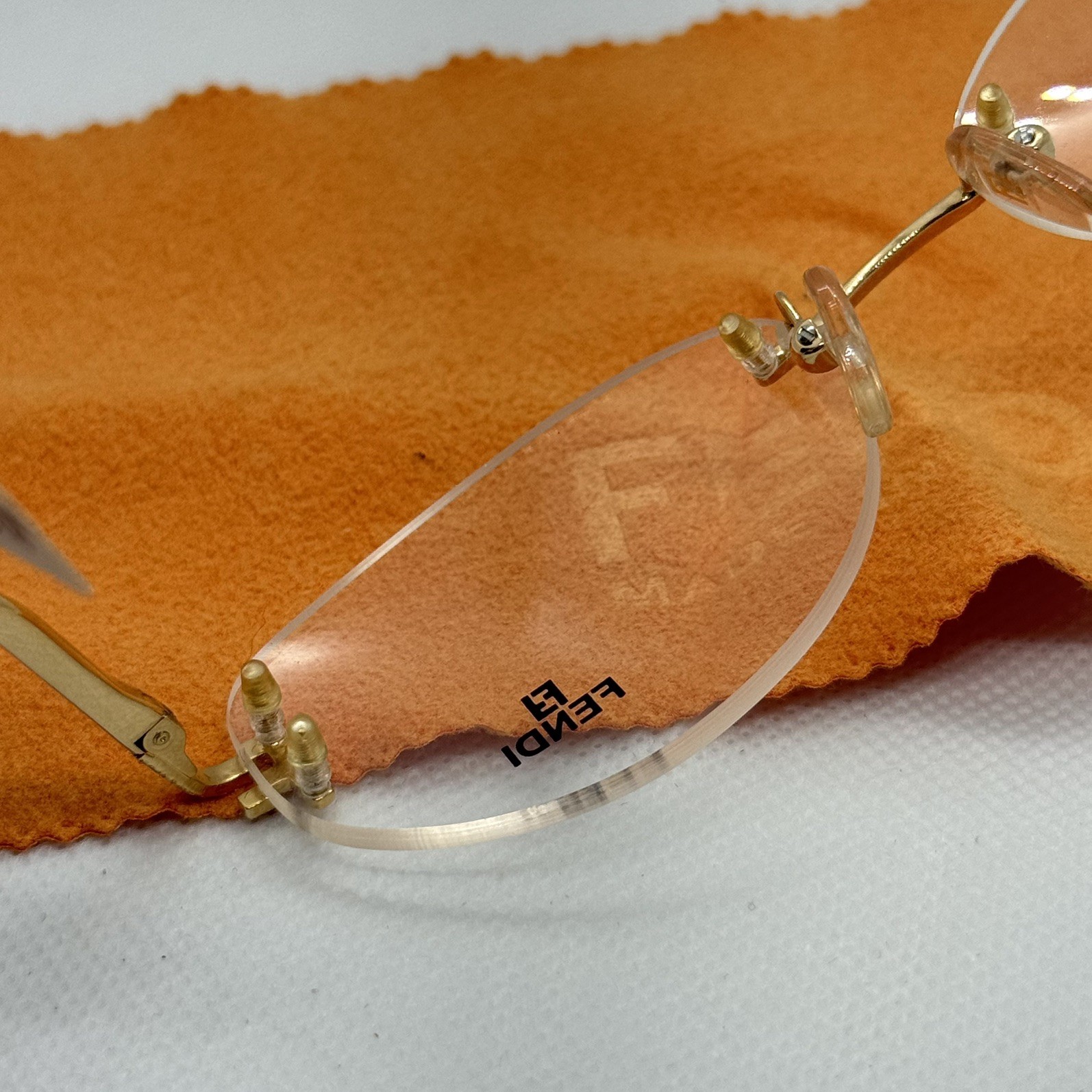 Fendi FN266 Rimless Eyeglasses Frames Gold 53□17 135 Made in Italy w/ Case
