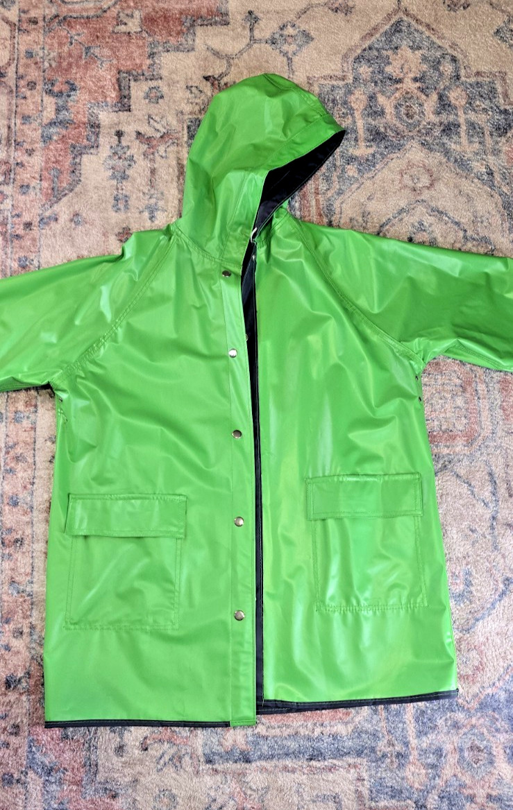 Rainskins Vintage 1980s Reversible Vinyl Rain Coat Jacket Green Blue Medium