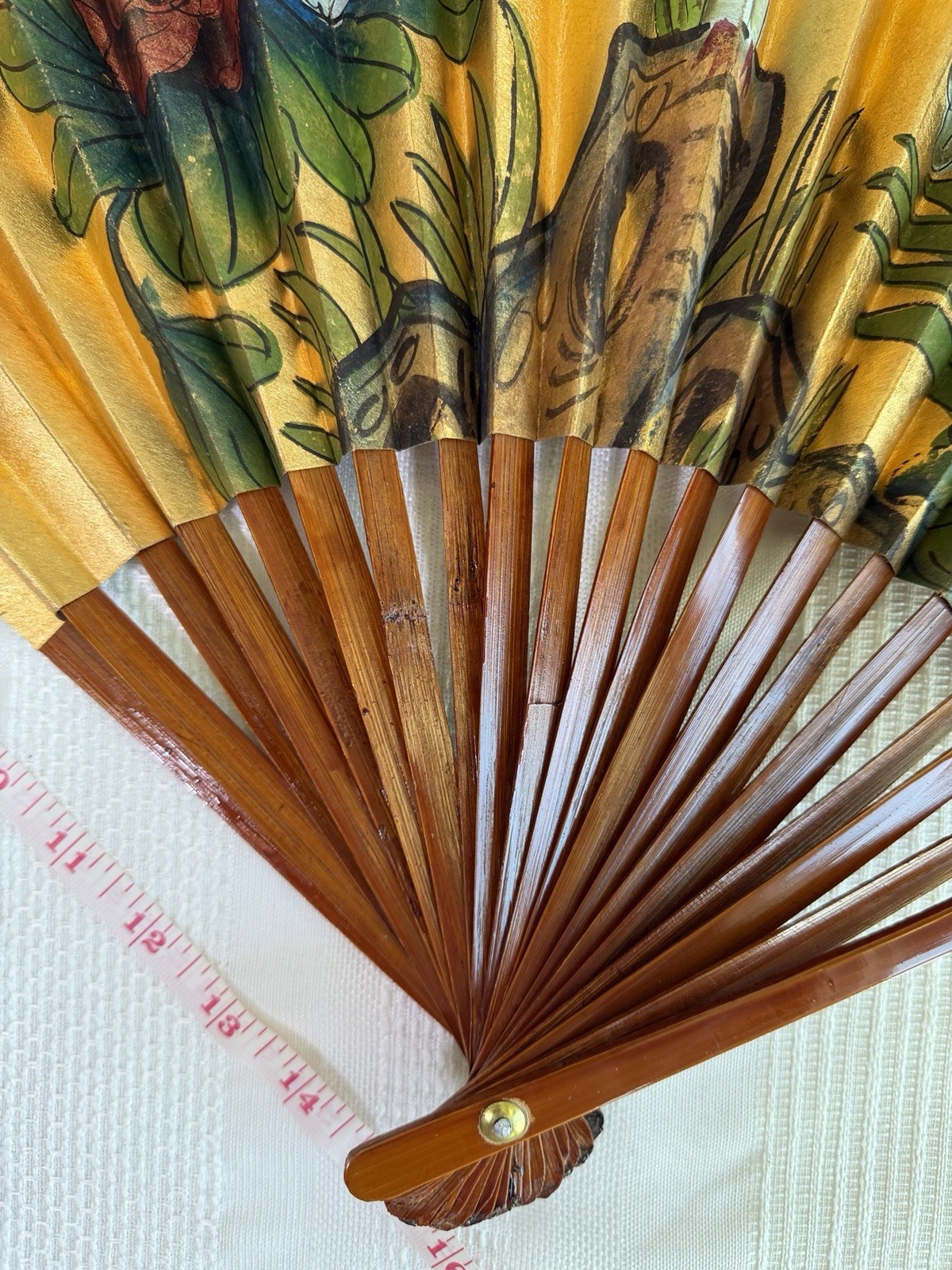 Vintage Chinese Hand Fan, Wall Decor 15”