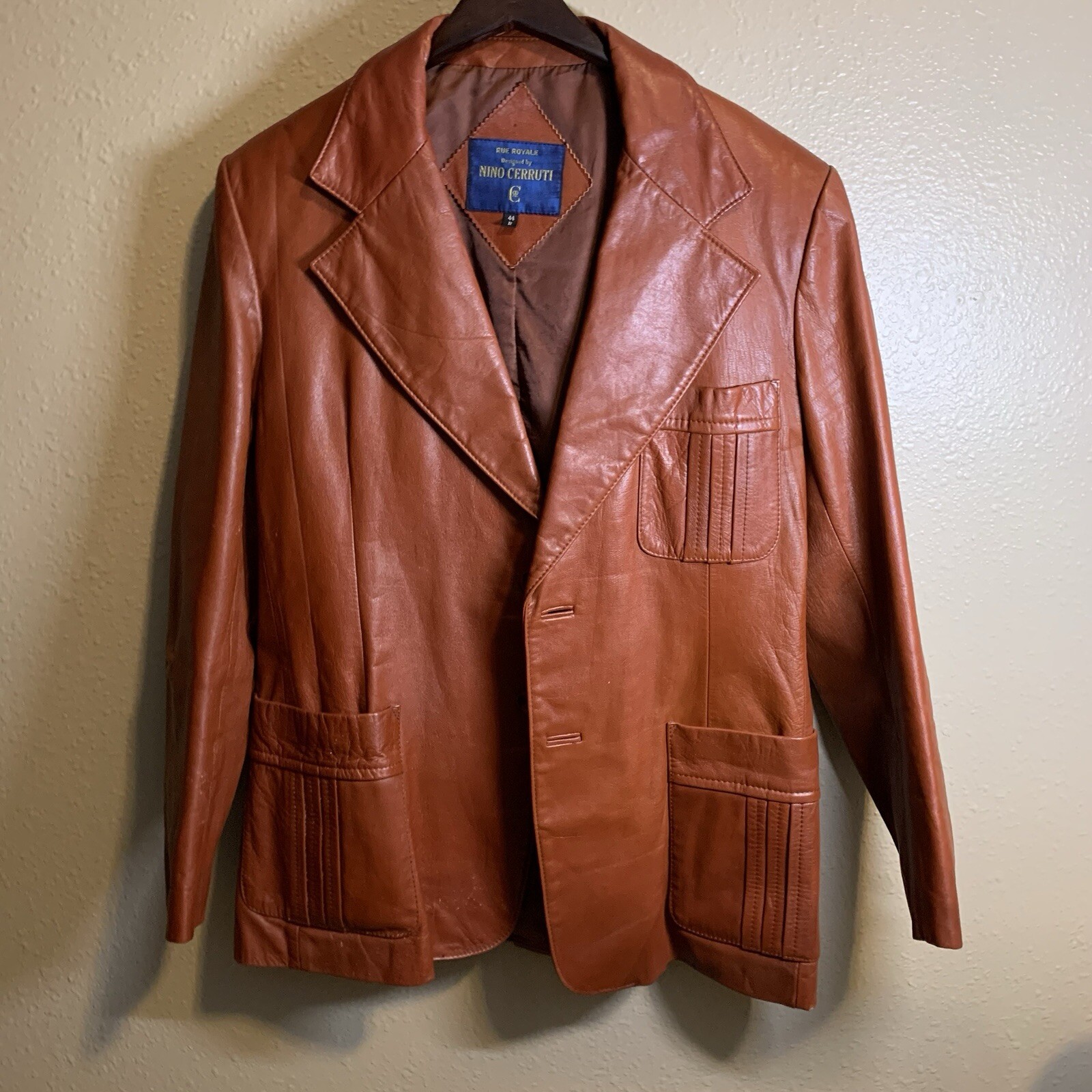 VTG Rue Royale By Nino Cerruti Mens Leather Jacket 44R Rust/Brown 70s Bob Dylan