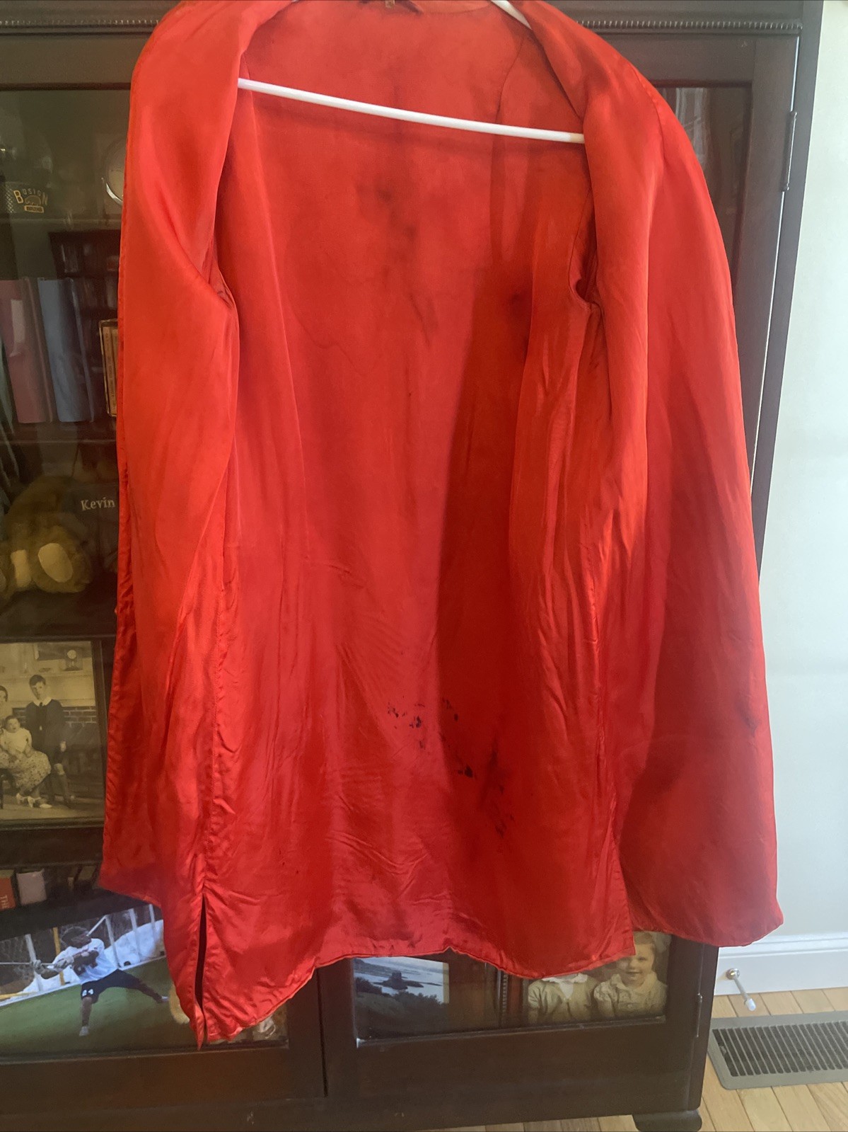 Vintage vintage silk satin red embroidered and padded robe About 40 Inches Long