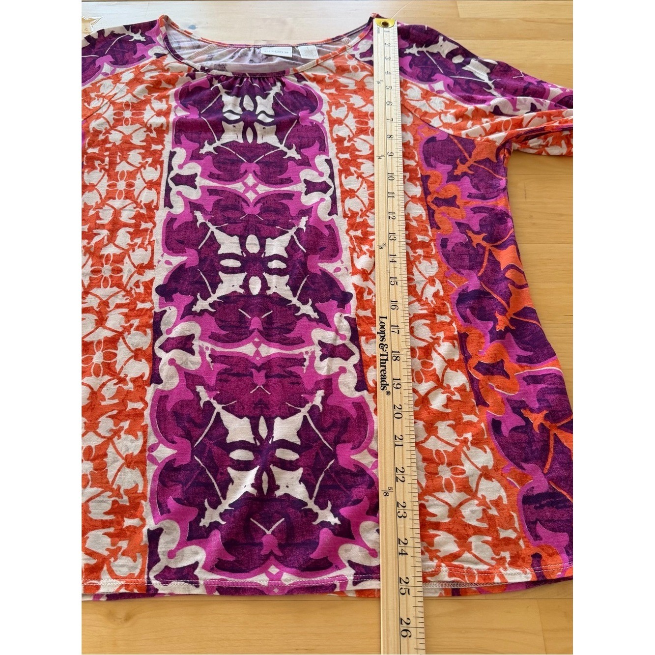 Chico’s Retro Medallion Print Blouse • Boho 100% Rayon Bell Sleeve Top 1 / M