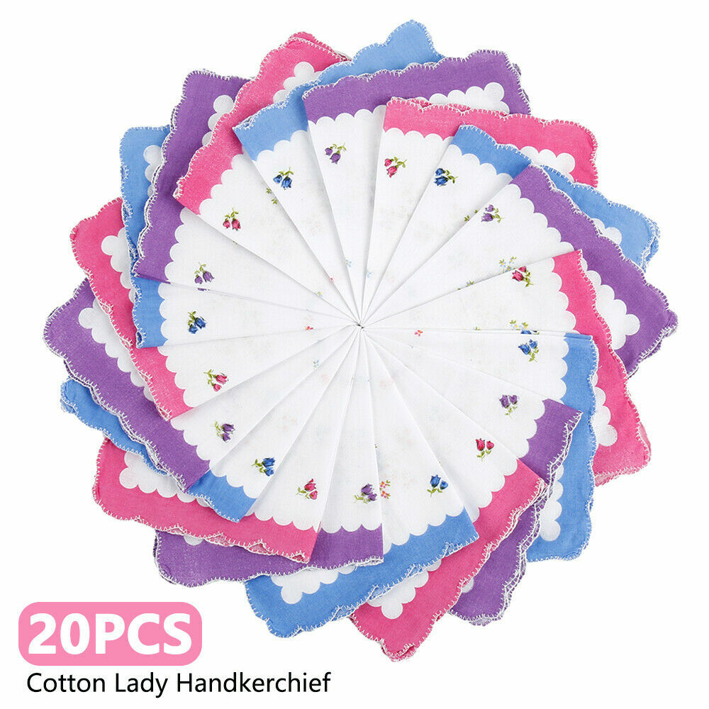 20pcs vintage floral handkerchief lady women children cotton handkerchief