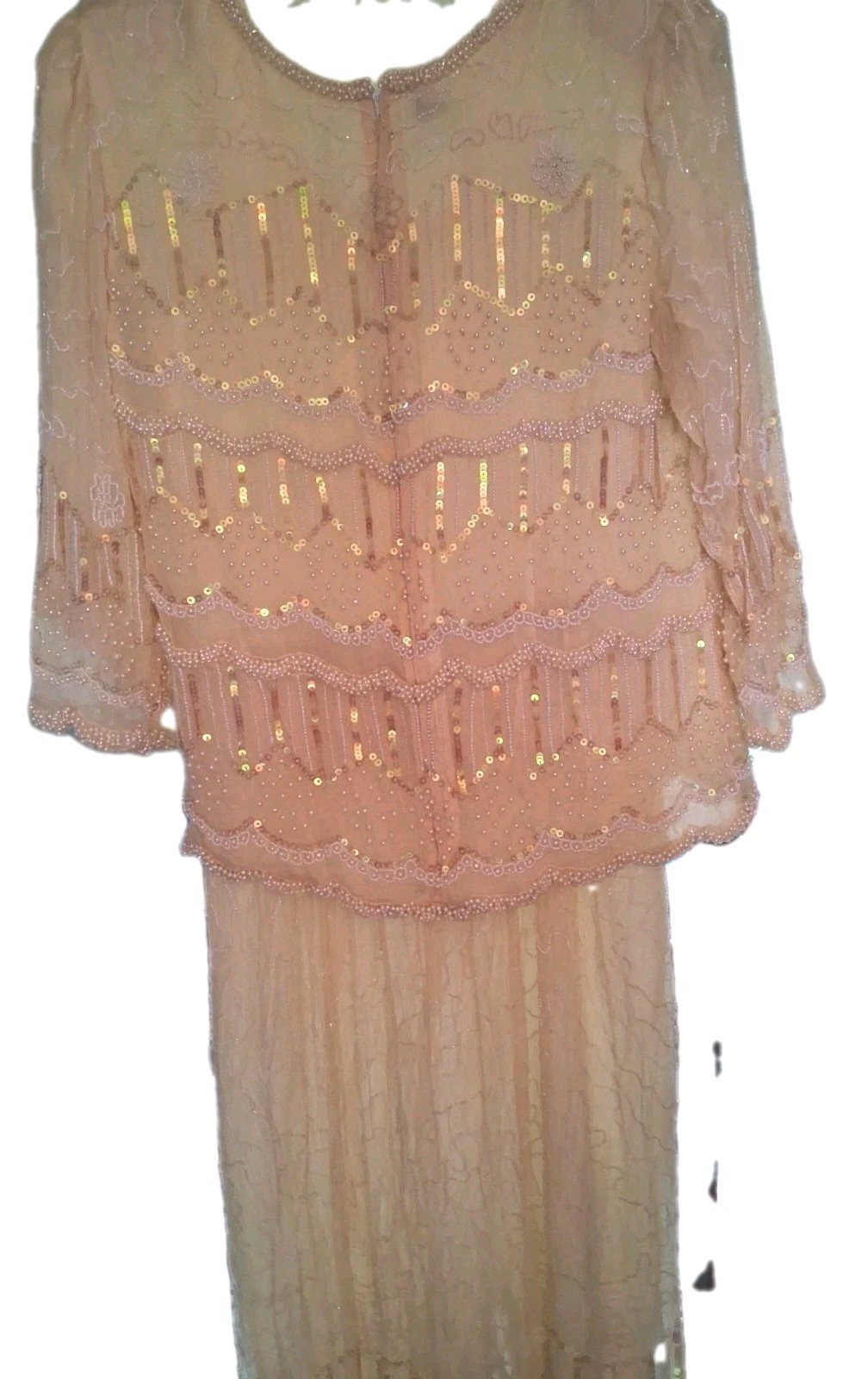 Vintage 2 Piece Pure Silk Dress Beige Pre-owned