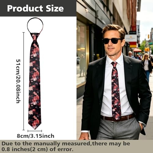 Mens Ties 3.15″ Pre-tied Adjustable Necktie Printed Fashion Neck Tie for Rose