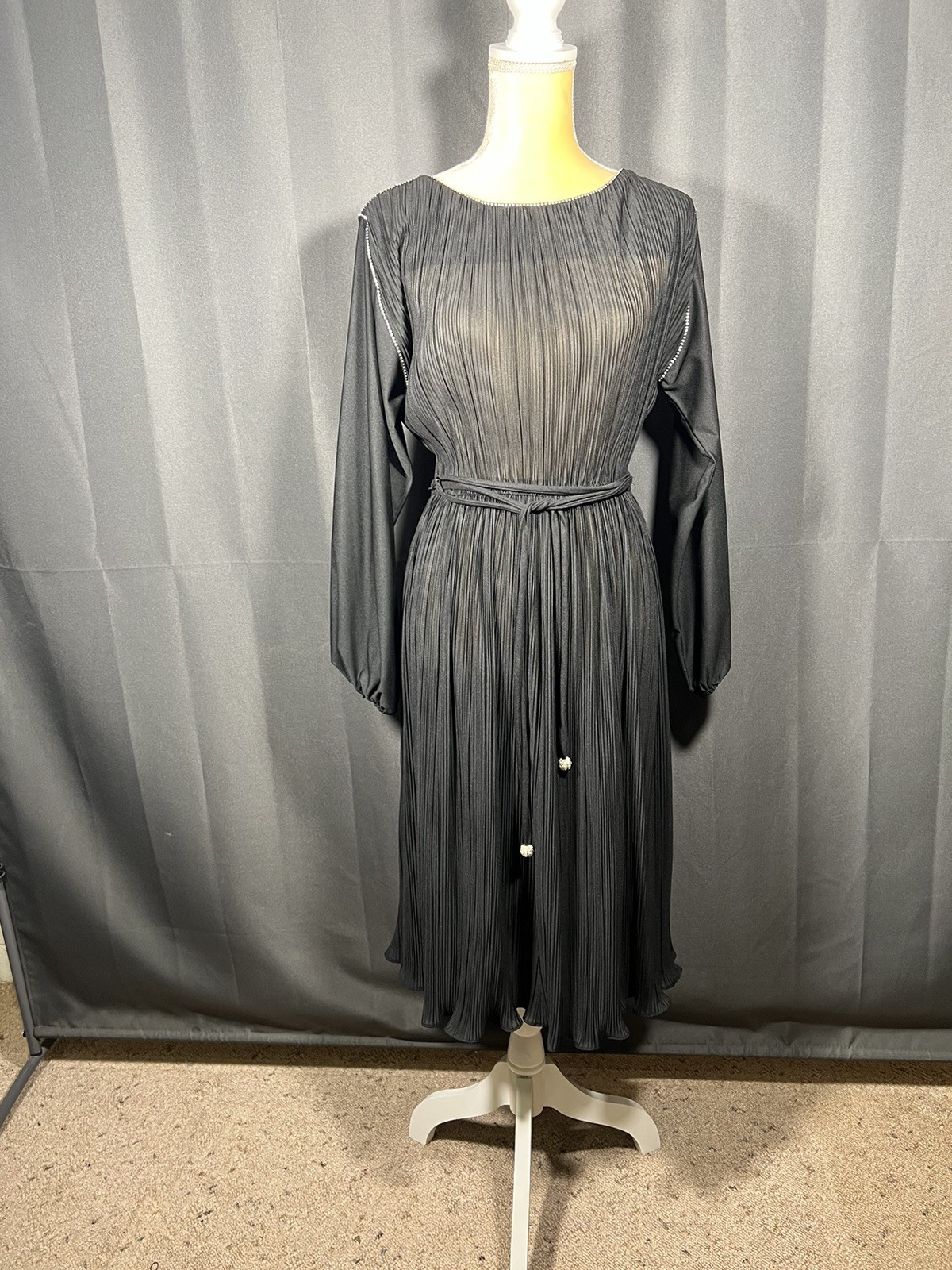 Vintage 70s Dress Union Made Sheer Black Polyester Crepe Size S/M