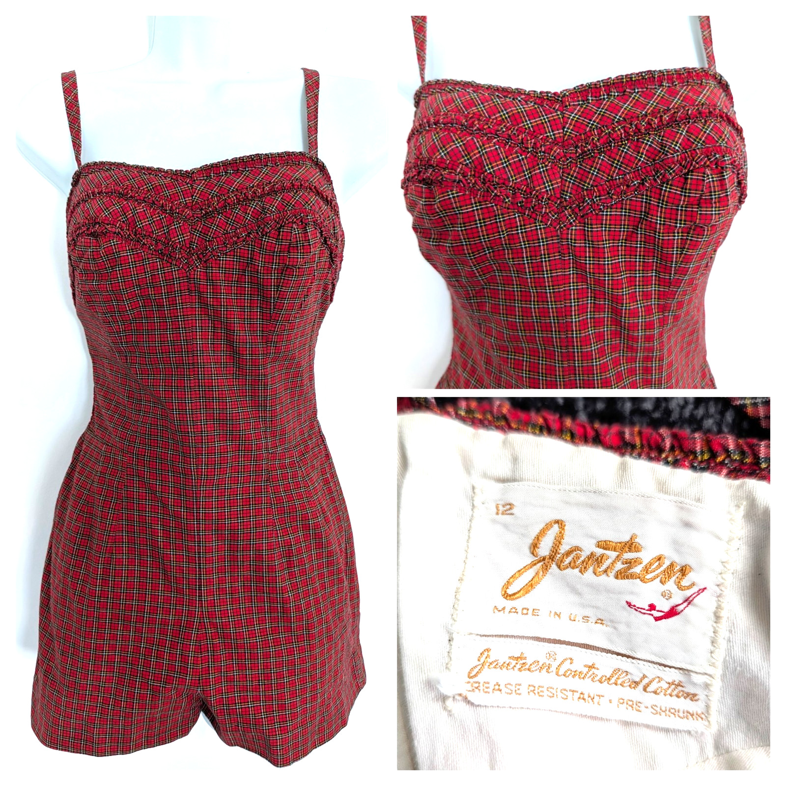 Vintage Jantzen Swimsuit Playsuit 40s 50s Controlled Cotton Zipper Pin-up XS/S