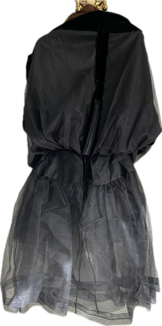 VINTAGE 1940-50’s BLACK SILK VELVET DRESS W ERMINE SHOULDER BAND