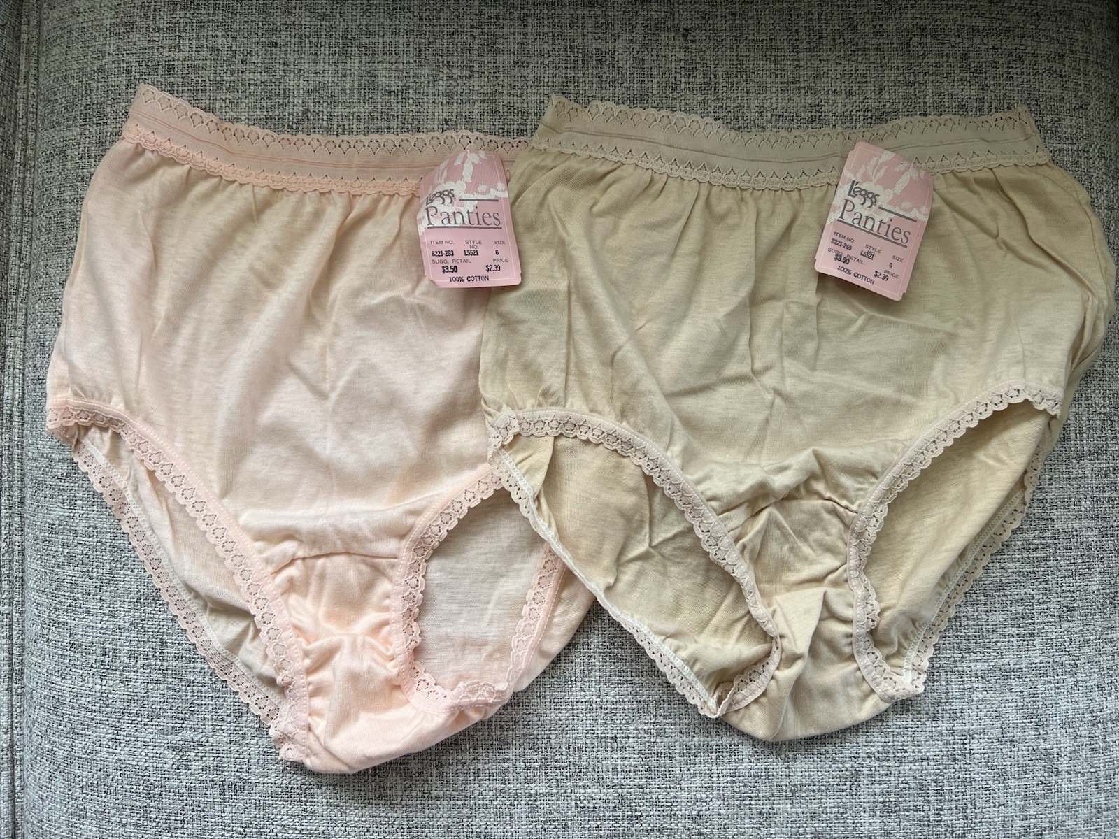 Vtg Leggs White Cotton Granny Panty Sz 6 Hip 37-38 Made In USA Peach Tan W/Tags