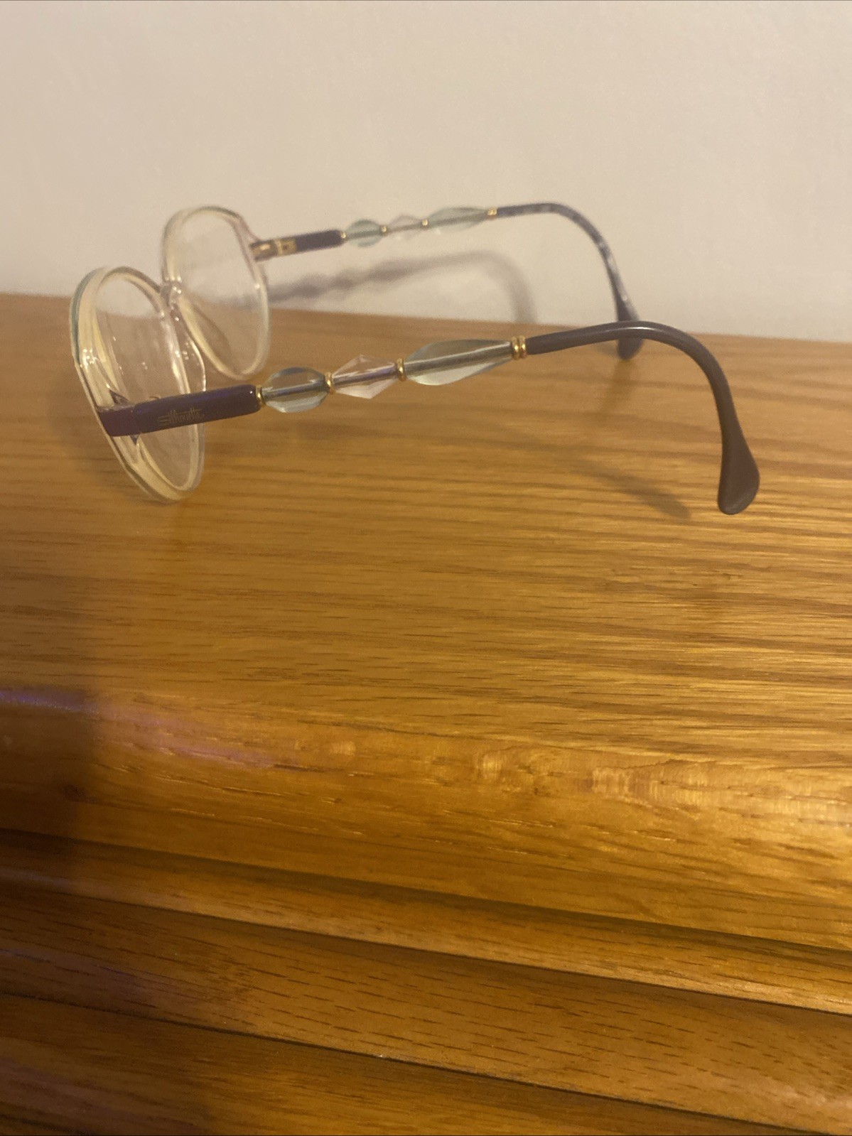 Vintage Silhouette Clear Glasses With Purple Blue And Clear Beads On Side