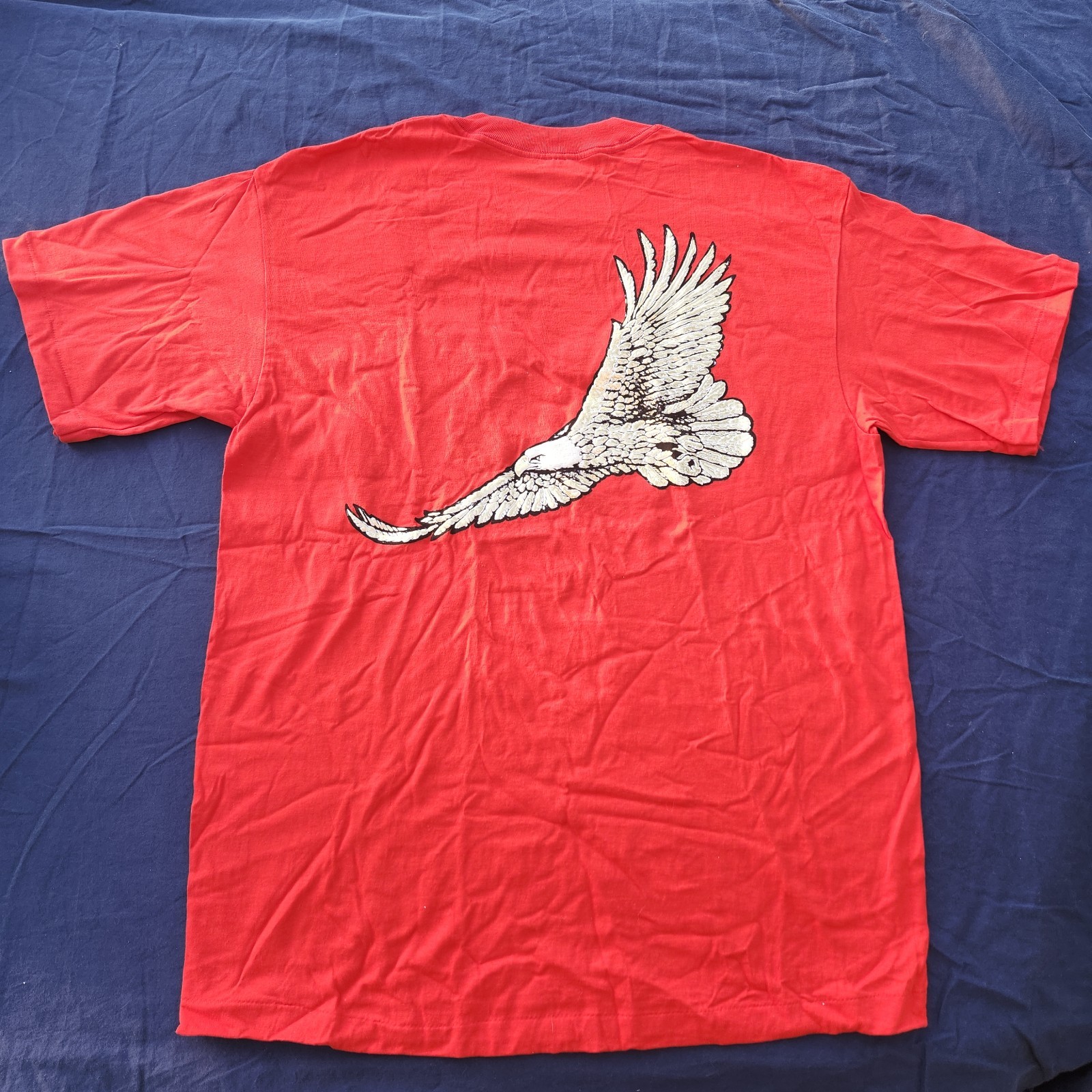 Winston Mens XL Red Cotton Crew Neck Pocket Tee Double-Sided Eagle Graphic