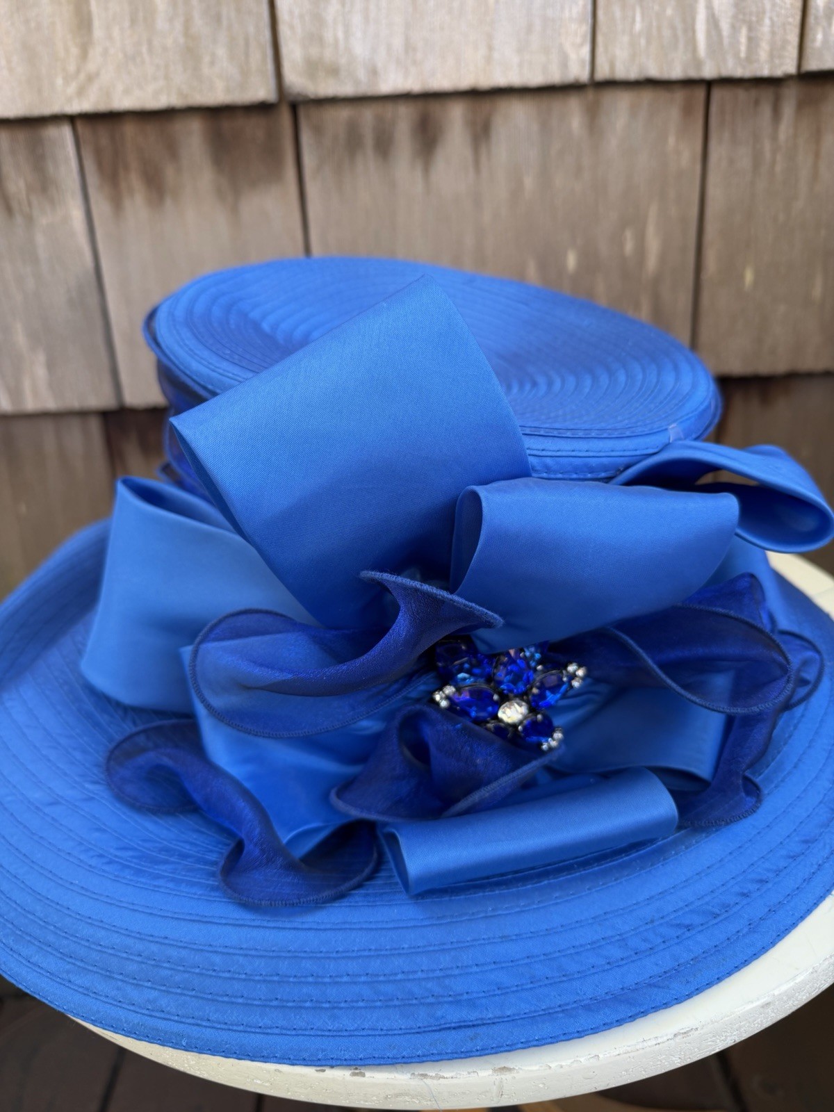 Vintage Oversized Brim Church Hat Bright Blue Sz 22.5”