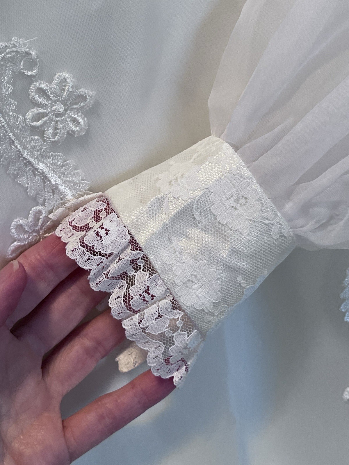 Vintage Bridal Gown High Neck Lace And Sheer Bishop Sleeve