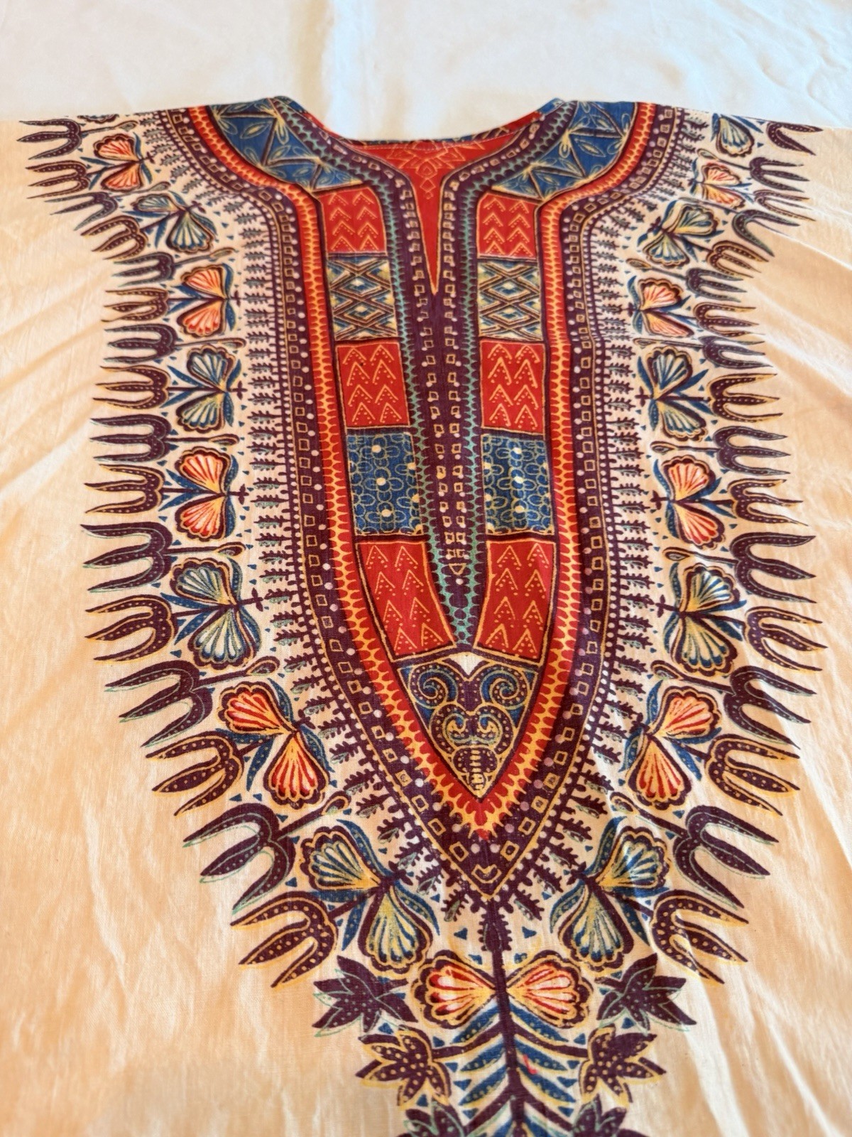 Vintage 1960s Dashiki Angel Wing Flared Tunic Hippie Bohemian Size Small