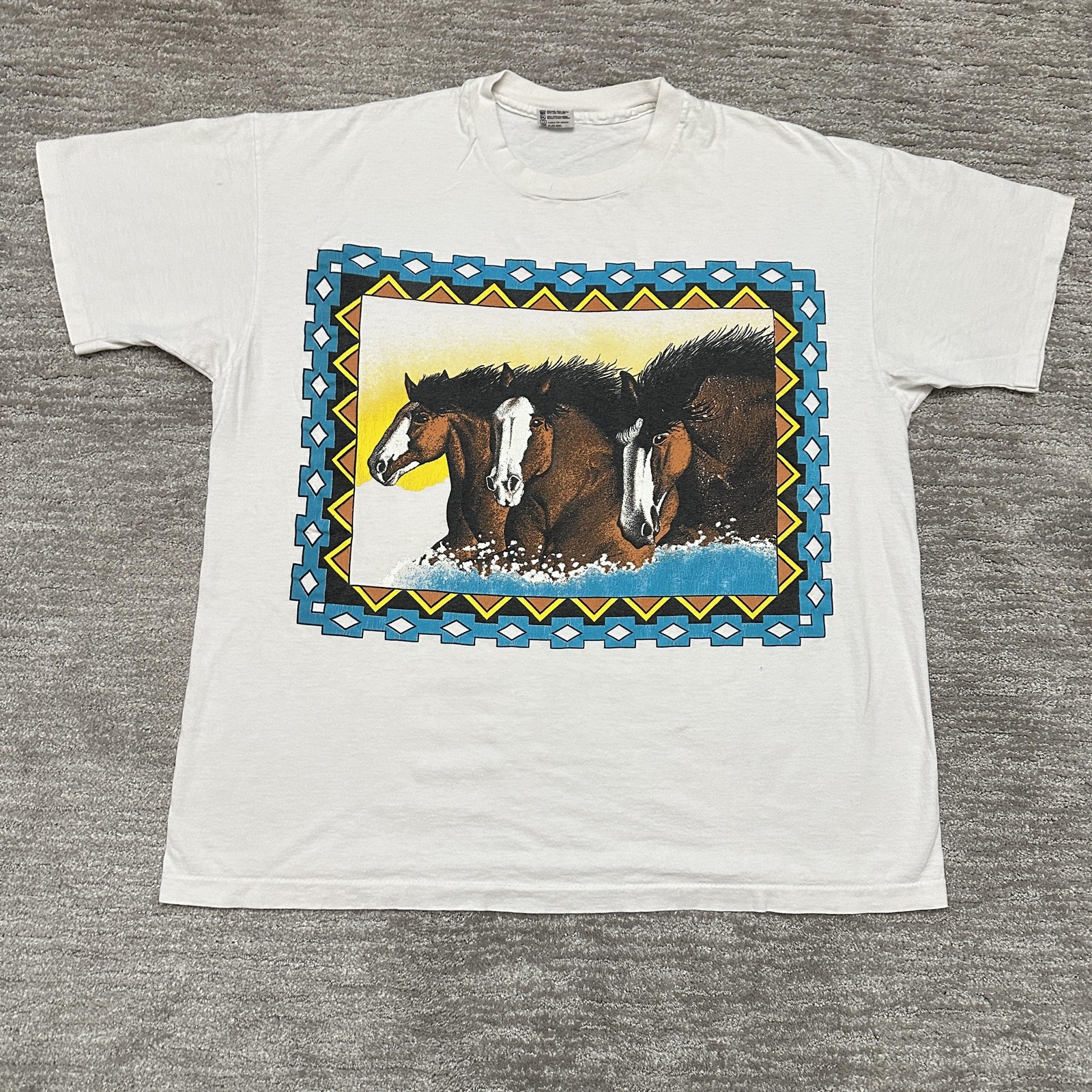 Vintage Running Horses Shirt Mens 2XL Southwestern Graphic Anvil Made USA 90s