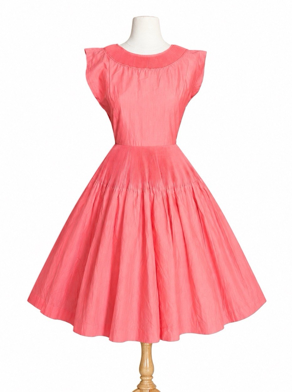 Vintage 1950s Henley Jr. New York Coral Pink Cotton Day Dress Paramount Studios