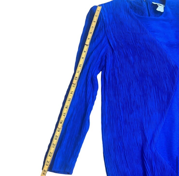 1980’s Leslie Fay Blue Long Sleeved Dress, So Glam! Made in the USA, Size 14/M/L