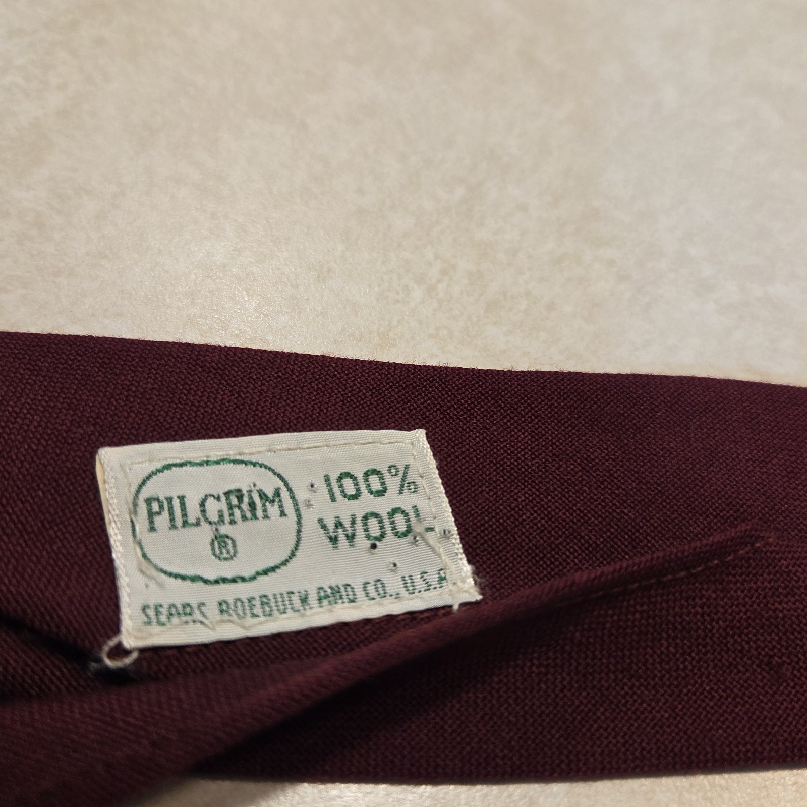 Vintage Pilgrim Burgundy 100% Wool Men’s Necktie