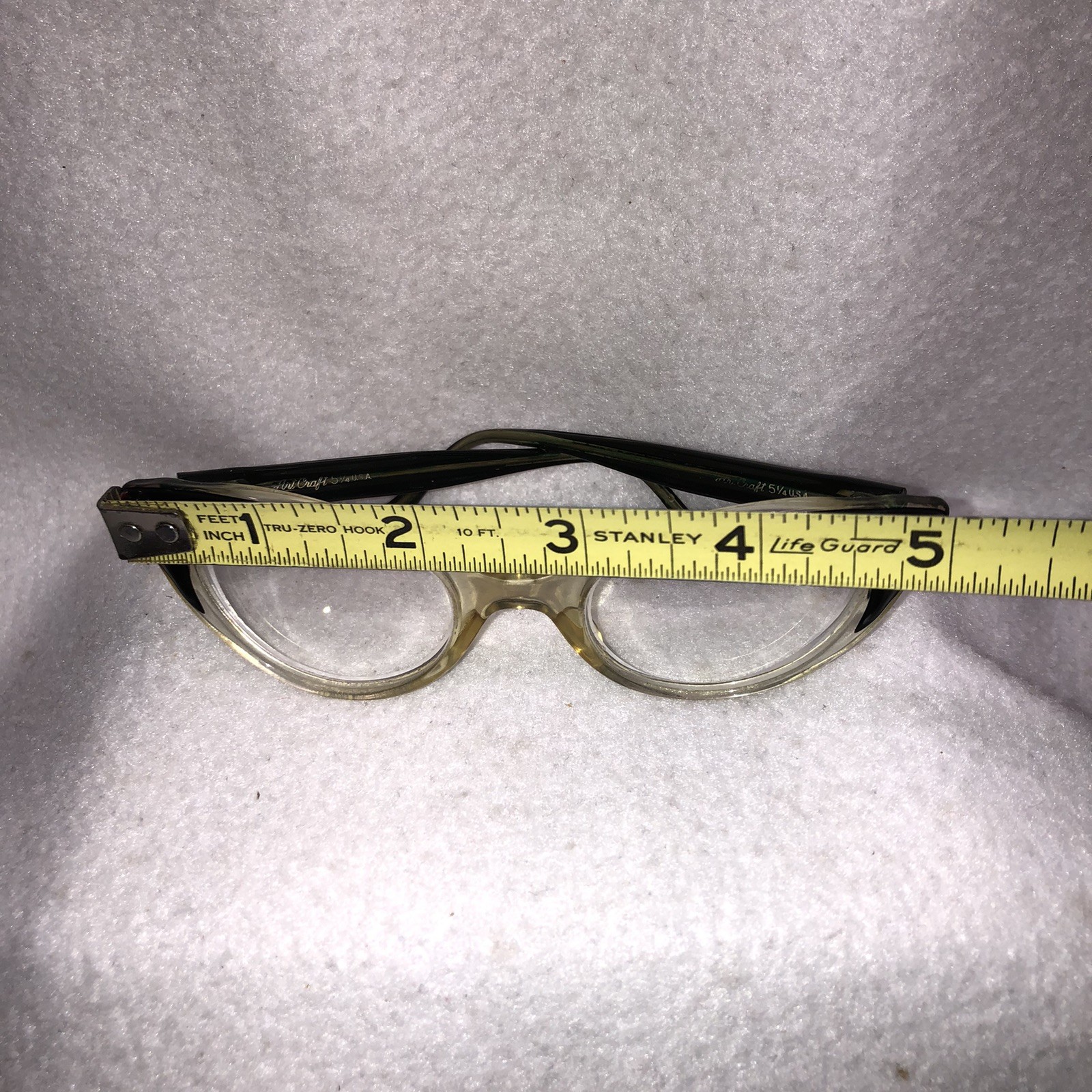 Vintage 1950s Art Craft Cat Eye Eyeglasses 5 1/4 Black Clear Glasses With Lenses