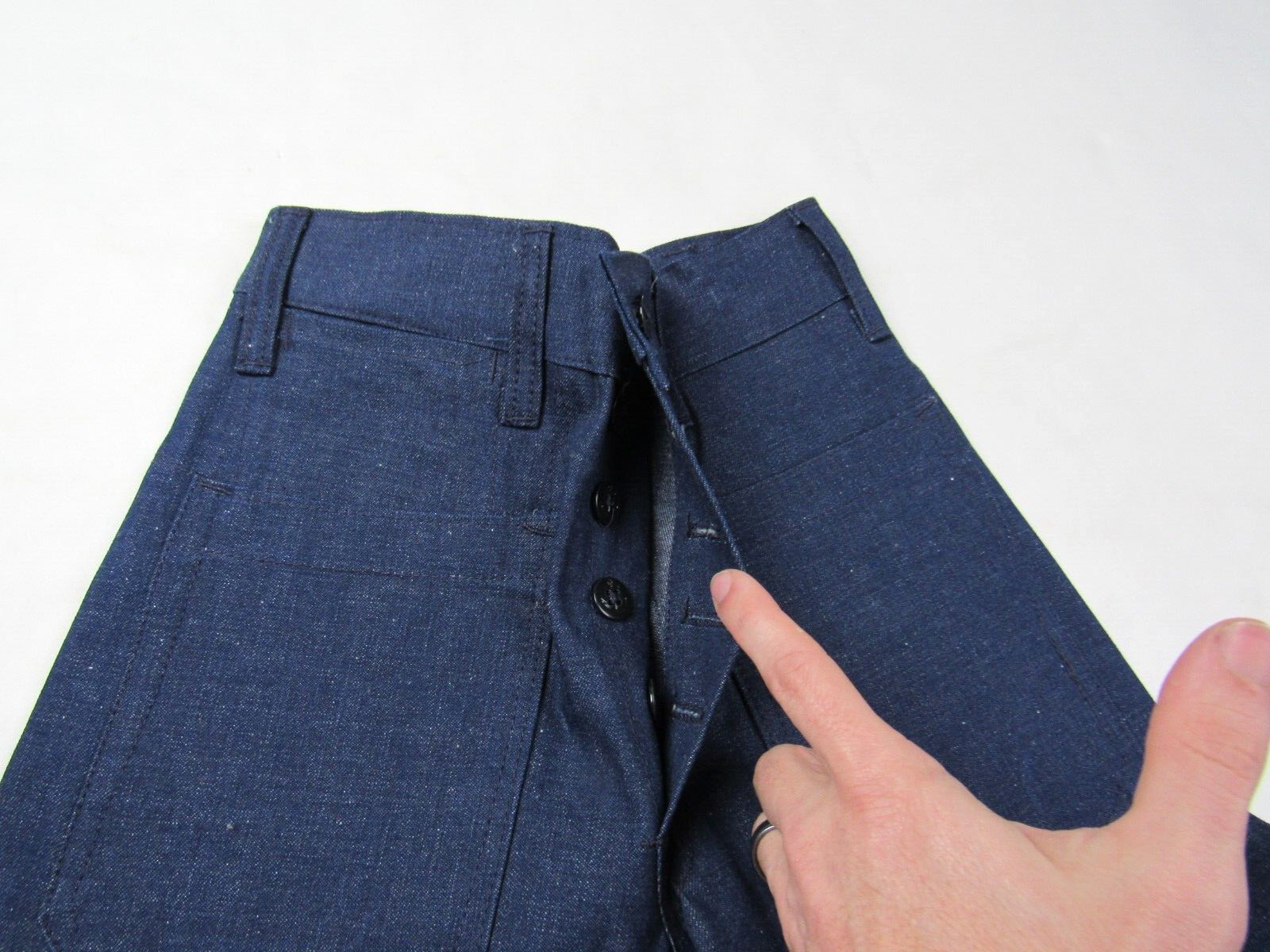 Vtg NOS 1970s Swaby’s Selvedge Bell Bottom Jeans Raw Denim High Waist 22.5 x 32