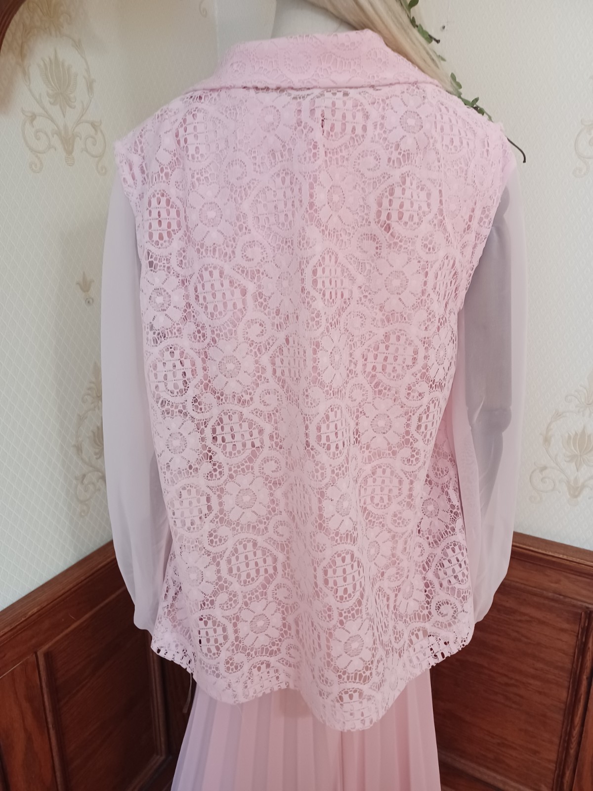 Vintage 1970s 3 Piece Pink Romantic Prairie Accordion Pleat Maxi-Dress, Sz 22.5