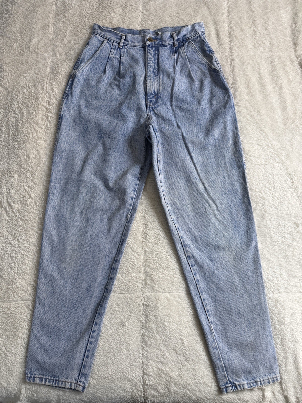 Vintage 90s Bill Blass High Waist Pleated Light Wash Tapered Mom Jeans Womens 12