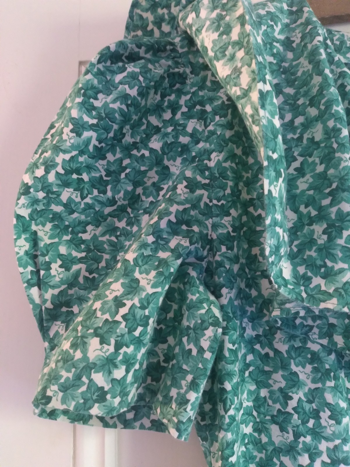 Vintage 30s 40s Green Leaf Cotton Dress Puff Sleeves Long Skirt M S New Unworn