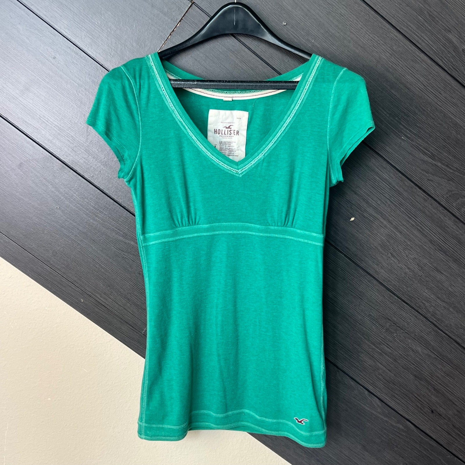 Hollister Large Women Bella Swan Baby Doll Top Green V-neck Y2K Vintage