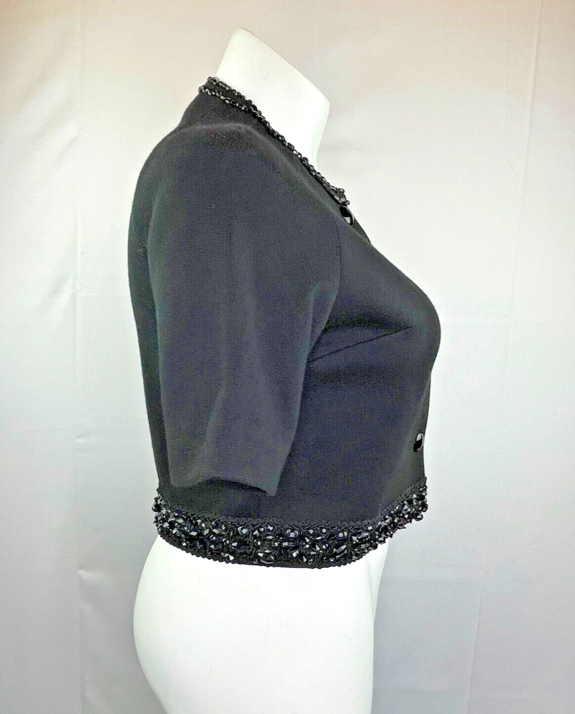 60’s Kimberly 100% Wool Cropped Beaded Button Front Sweater Cardigan Jacket 12
