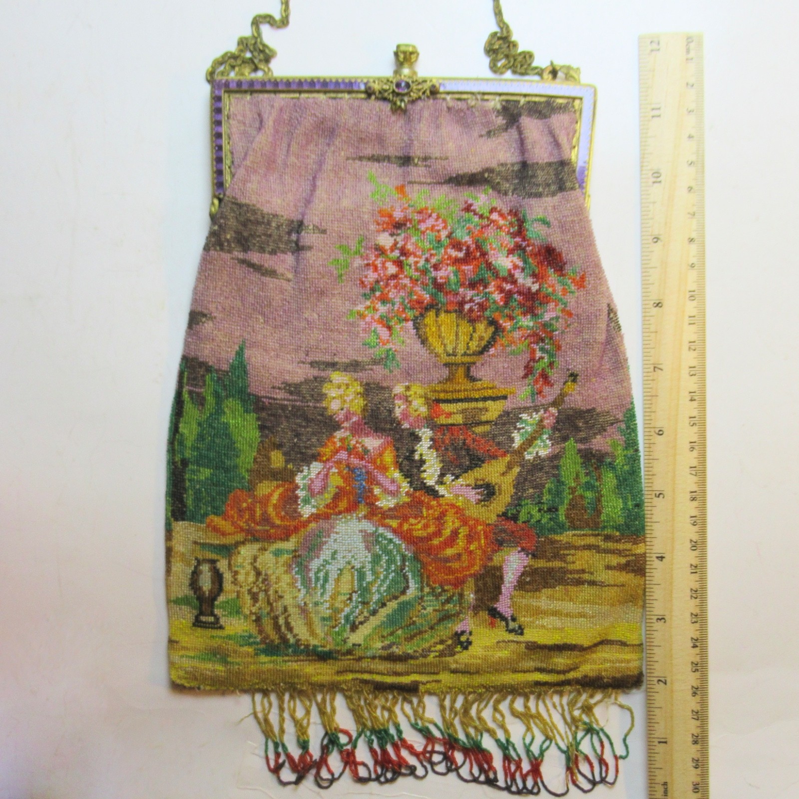 Antique Vintage Micro Beaded Purse Scenic Guilloche Frame SELLER PAYS US TARIFFS
