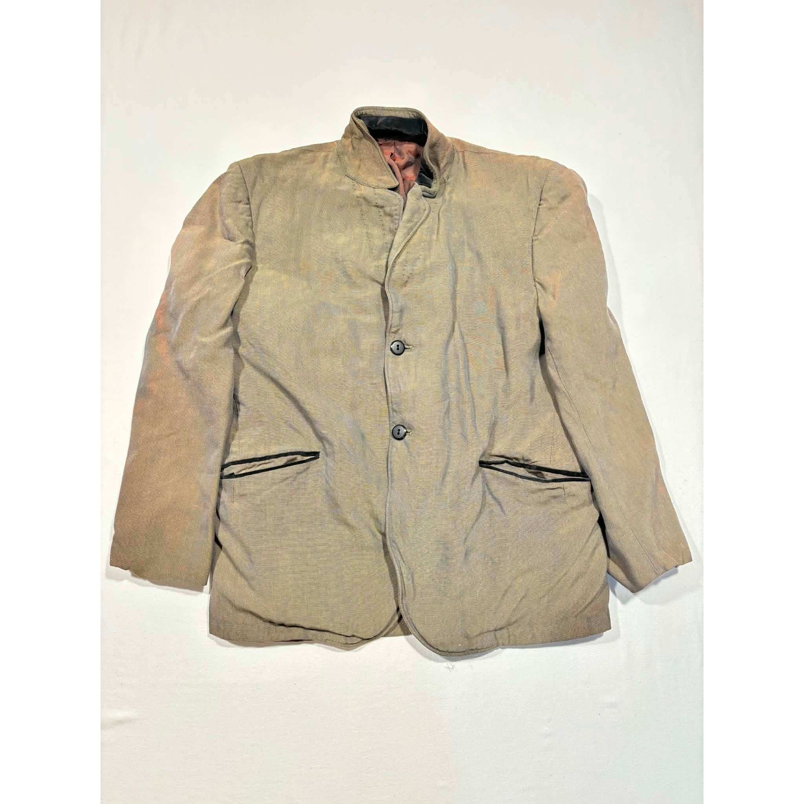 Vintage Diplomat Mens 2 Piece Suit Olive Green Mandarin Made in USA 28×22.5