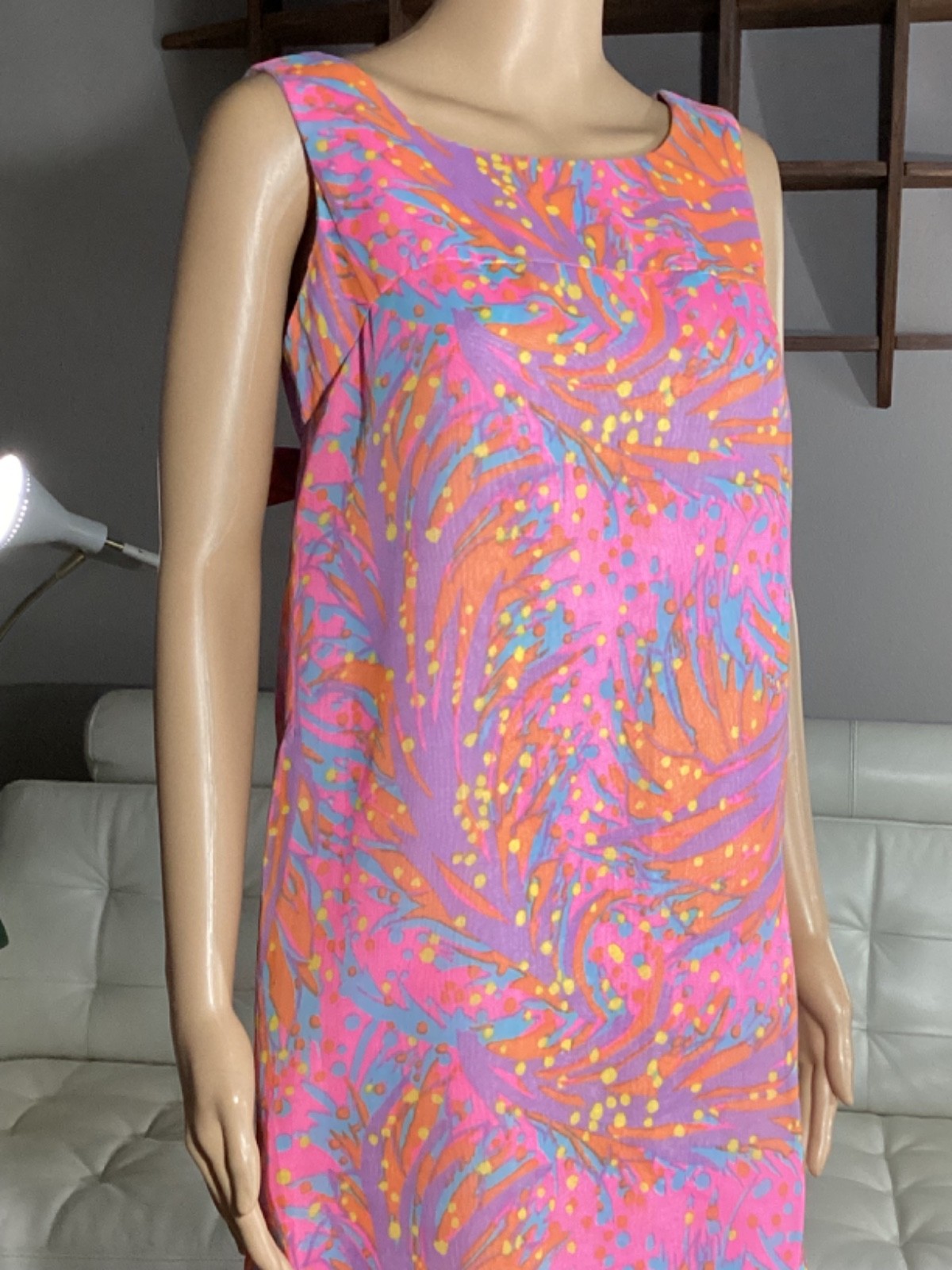 Vintage 1960s Bright Psychedelic Multi Color Shift Dress Bows Mod Women’s M