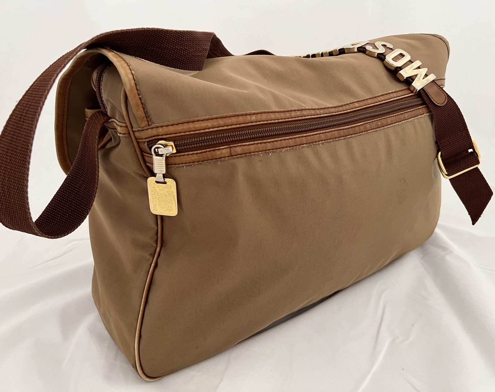 Vintage Moschino Nylon Large Brown Unisex Messenger Bag by Redwall (17″X 14″)