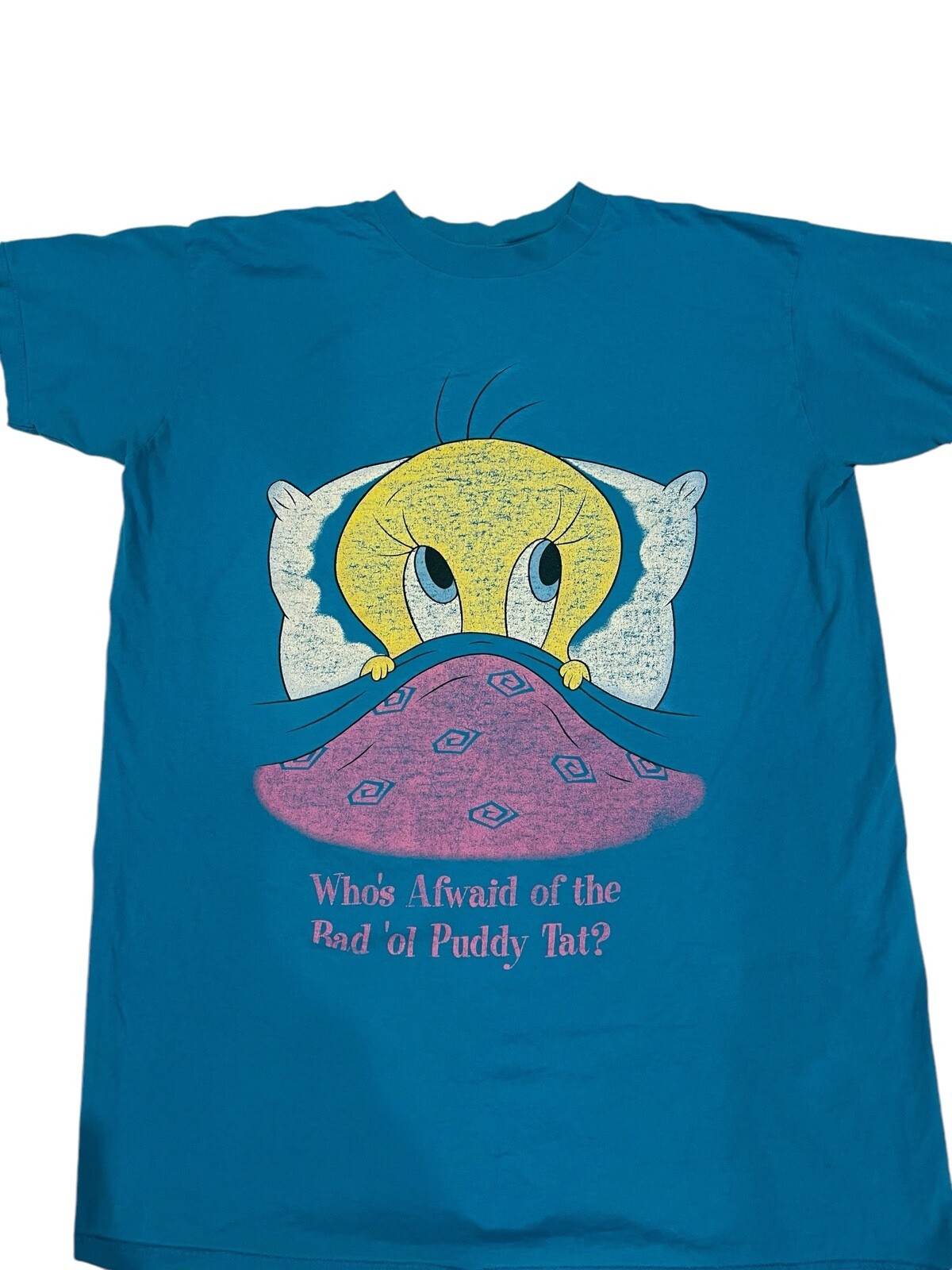 Looney Tunes Tweety Bird Vintage T Shirt Blue Unisex Adults One Size GUC