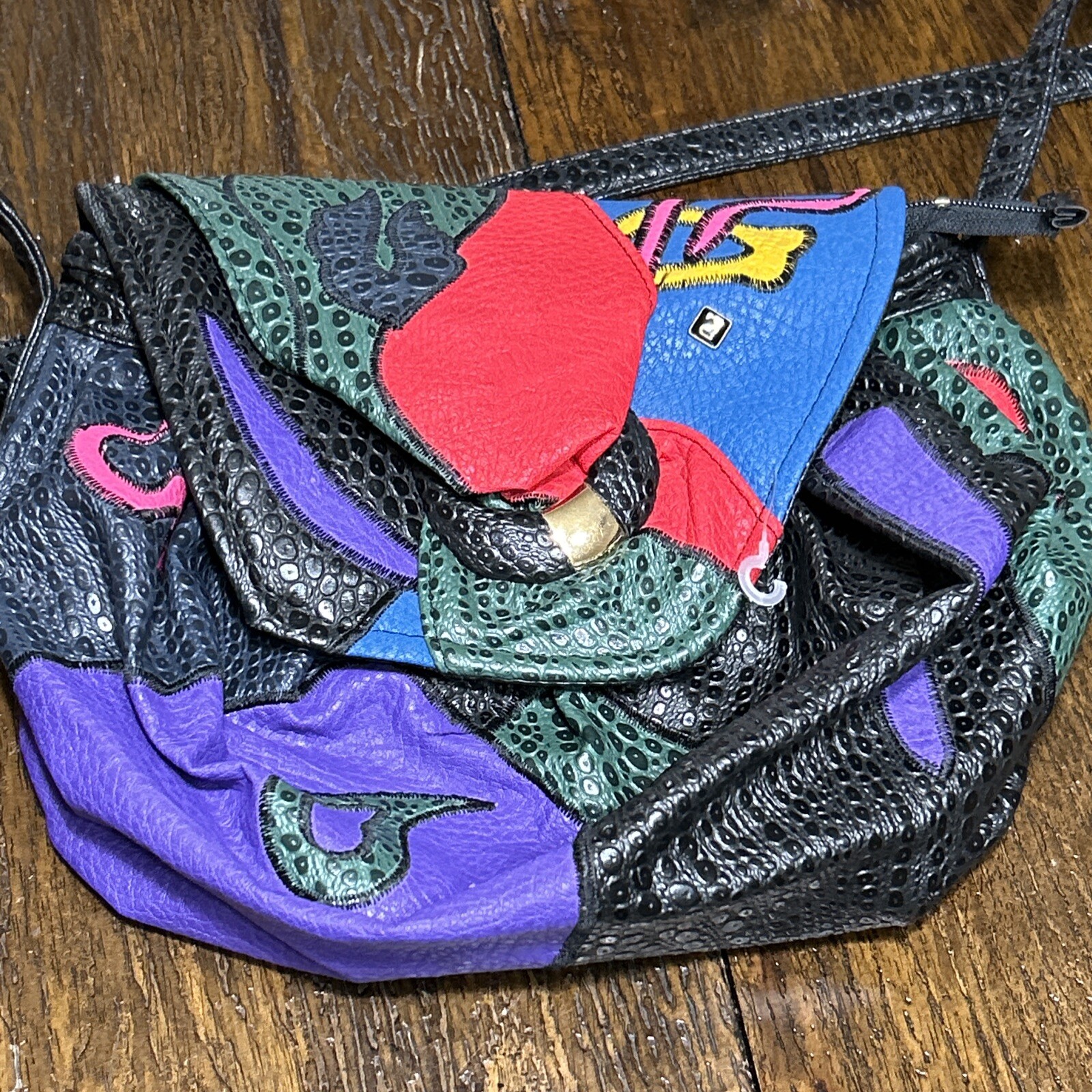 Vintage 80s Nas Bag Multicolor Patchwork Handbag Purse Korea Colorful Bright Art