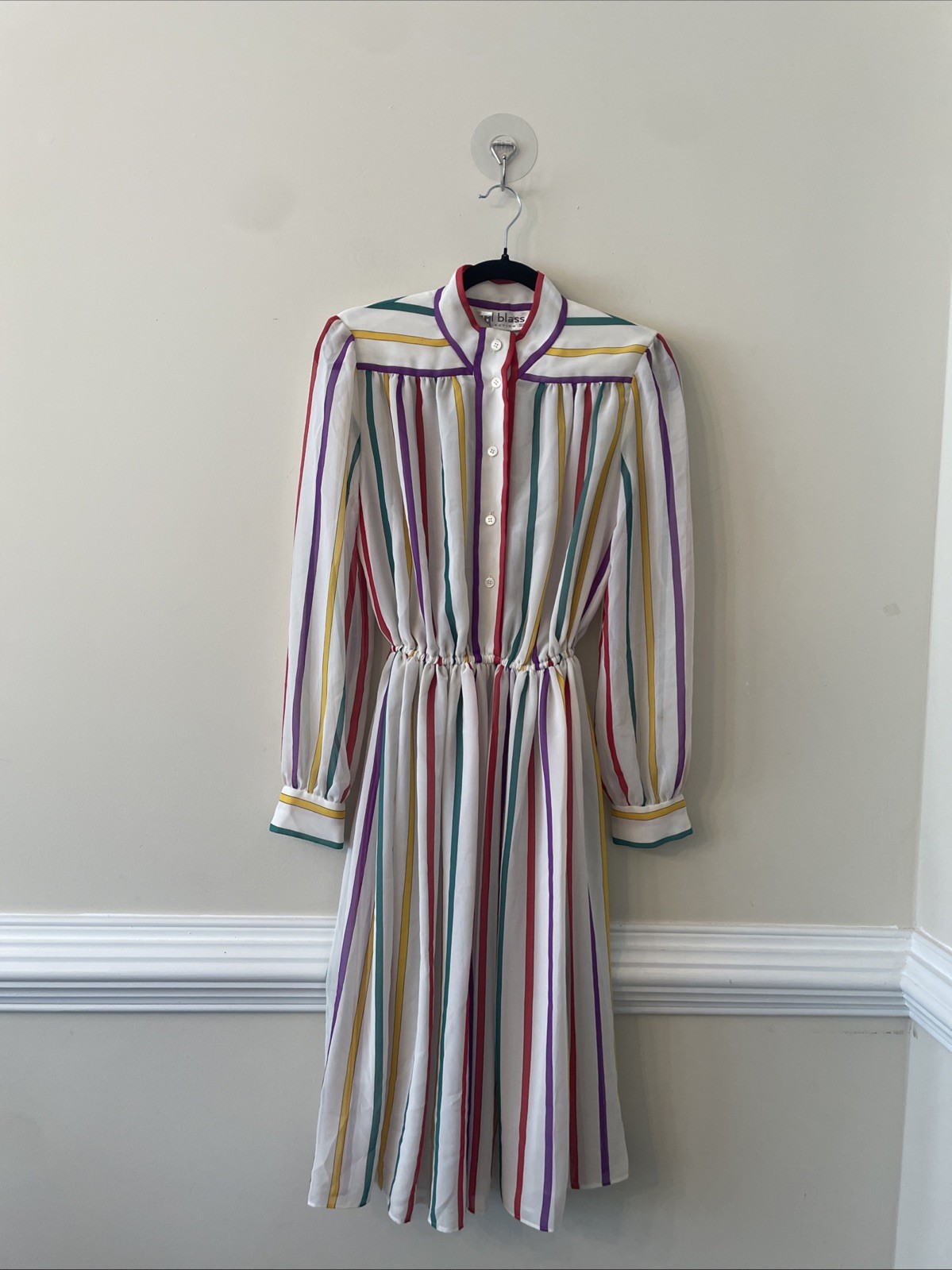 Vintage 70s 80s Bill Blass Dress Rainbow Striped Midi Size 6