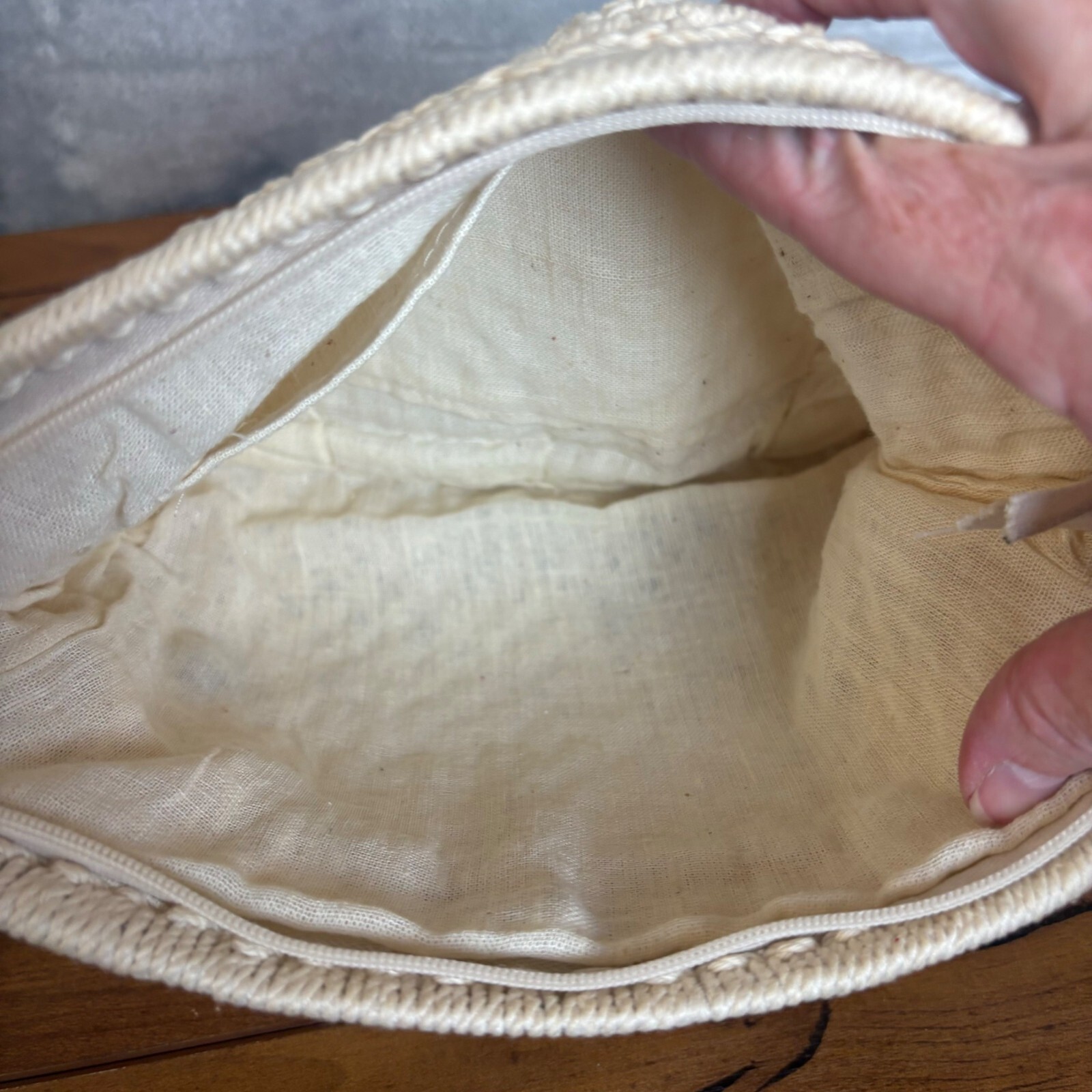 Handmade Macrame Clutch With Wooden Beads & Zipper Closure Boho Retro vintage