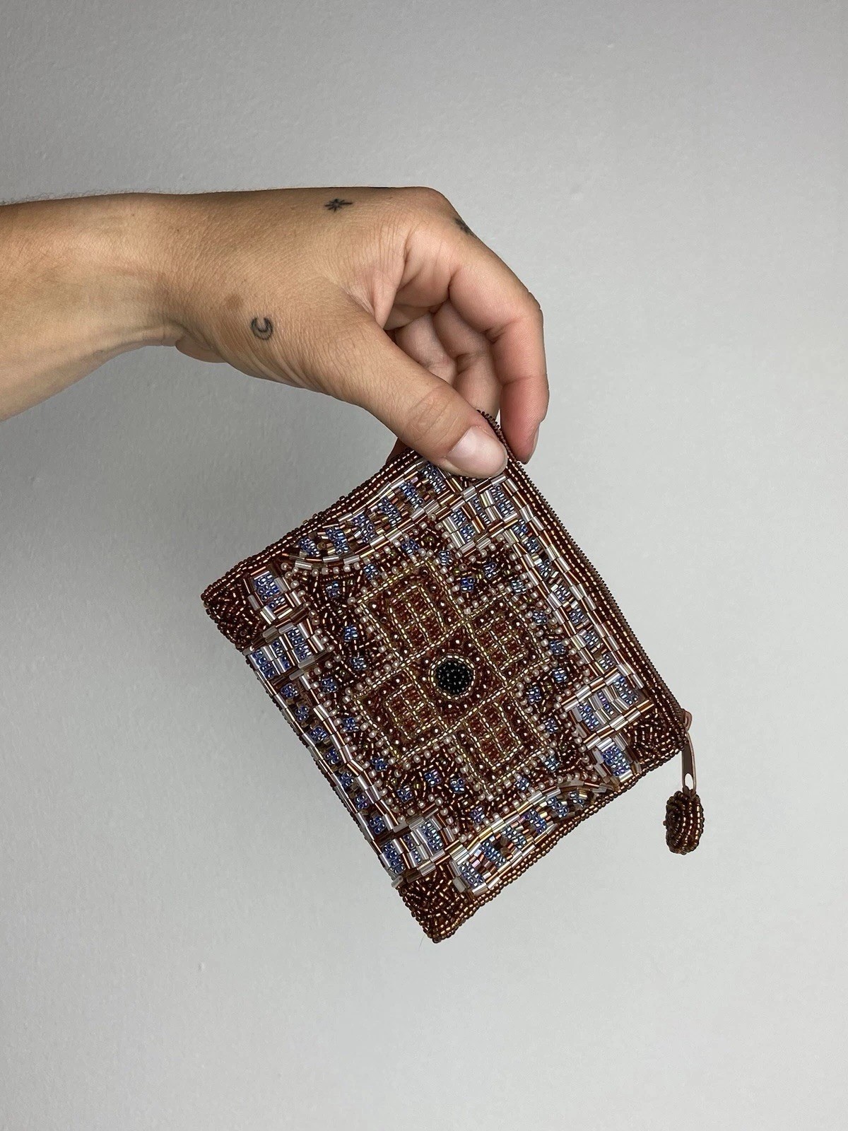Vintage Style Moroccan Inspired Beaded Coin Purse Boho Geometric Evening Pouch