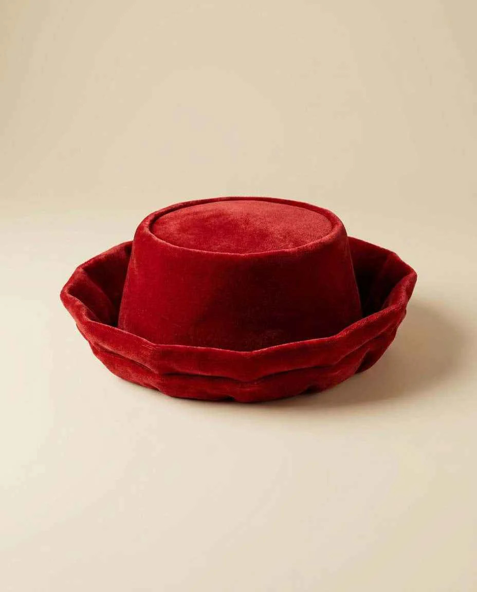Vintage Red Velvet Brimmed Pillbox Hat 1960s Sculptural Cocktail Hat | Women’s