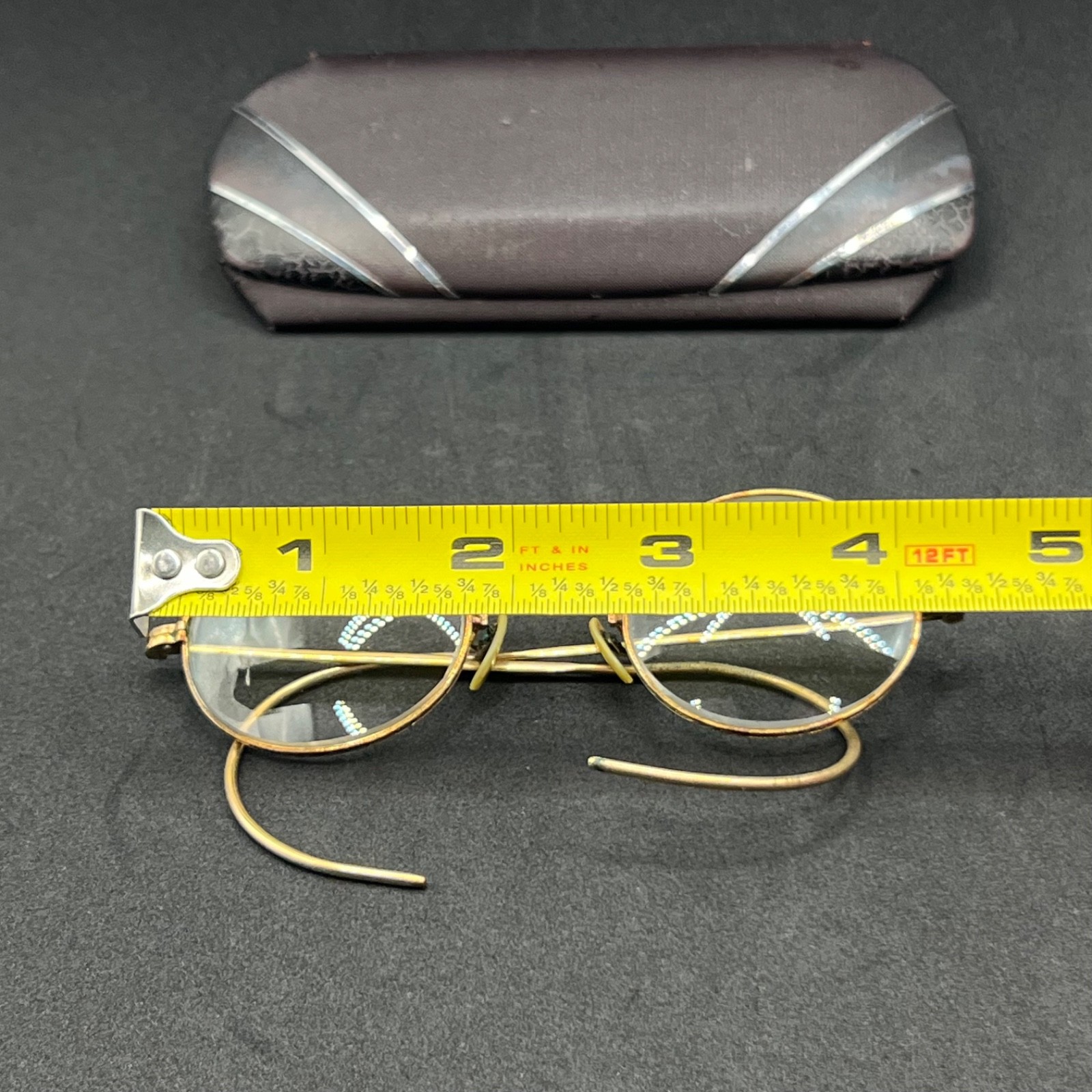 Vintage 1920s Gold Filled Oval Wire Rim Spectacles Cable Temple Eyeglasses Case