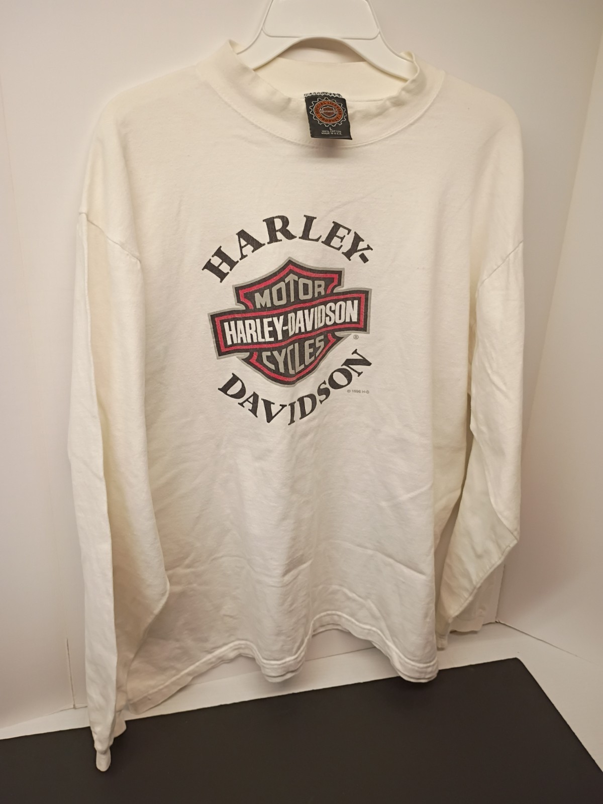 Harley-Davidson 1996 VTG Motor Cycles White Long Sleeve Shirt Single Stitch SZ L