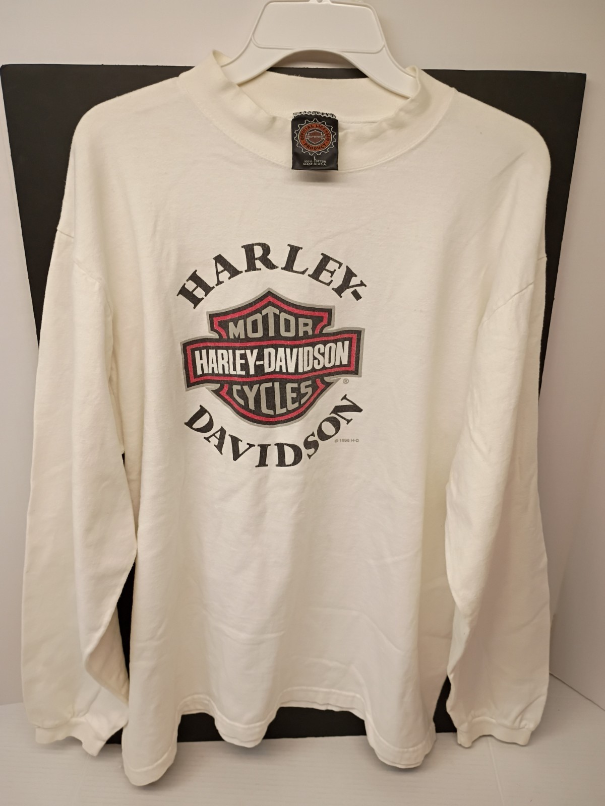 Harley-Davidson 1996 VTG Motor Cycles White Long Sleeve Shirt Single Stitch SZ L