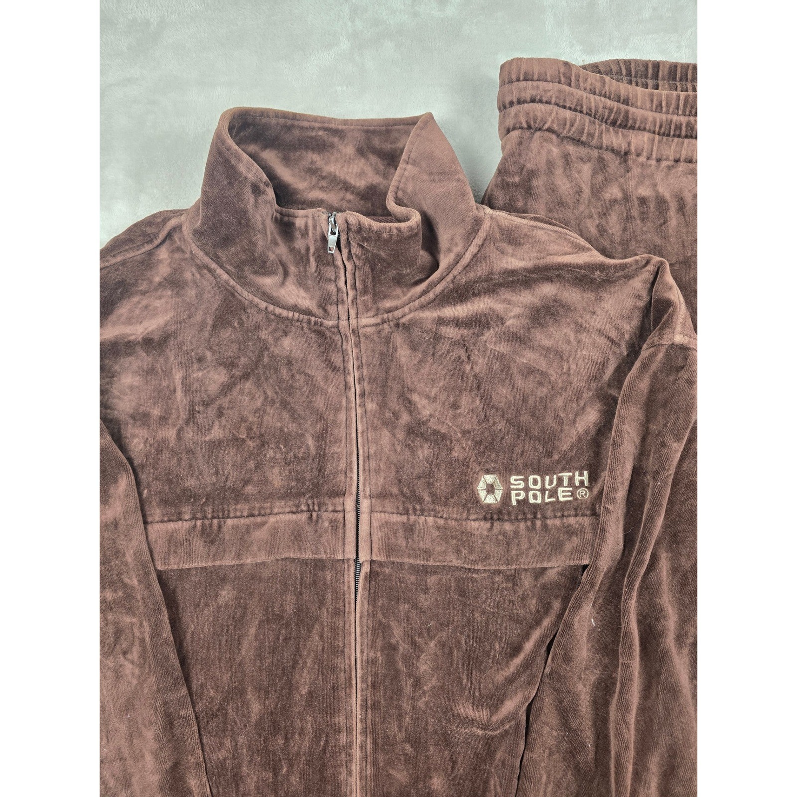 Vintage Southpole Velour Tracksuit Men 2XL Brown Full Zip Y2K Baggy Hip Hop Read