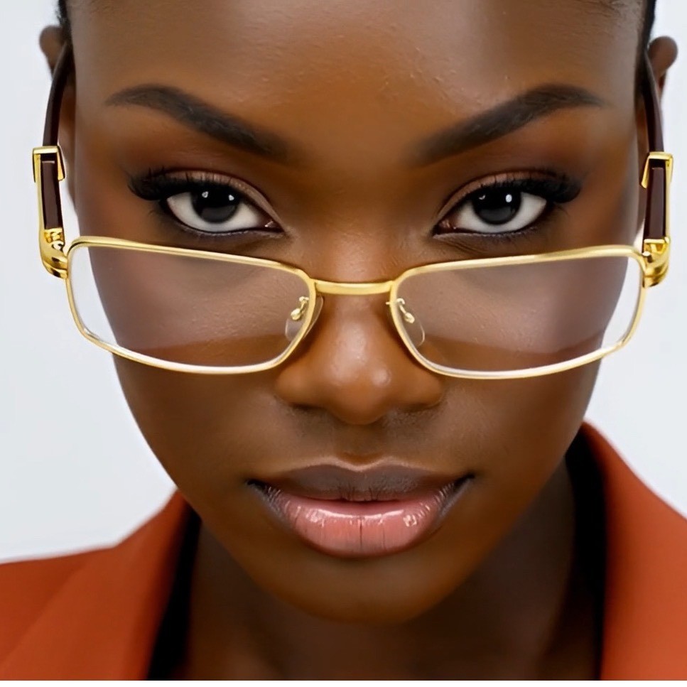 Gold Frame Glasses Wood Temple Women Designer Style Fashion Eyeglasses Gafas New